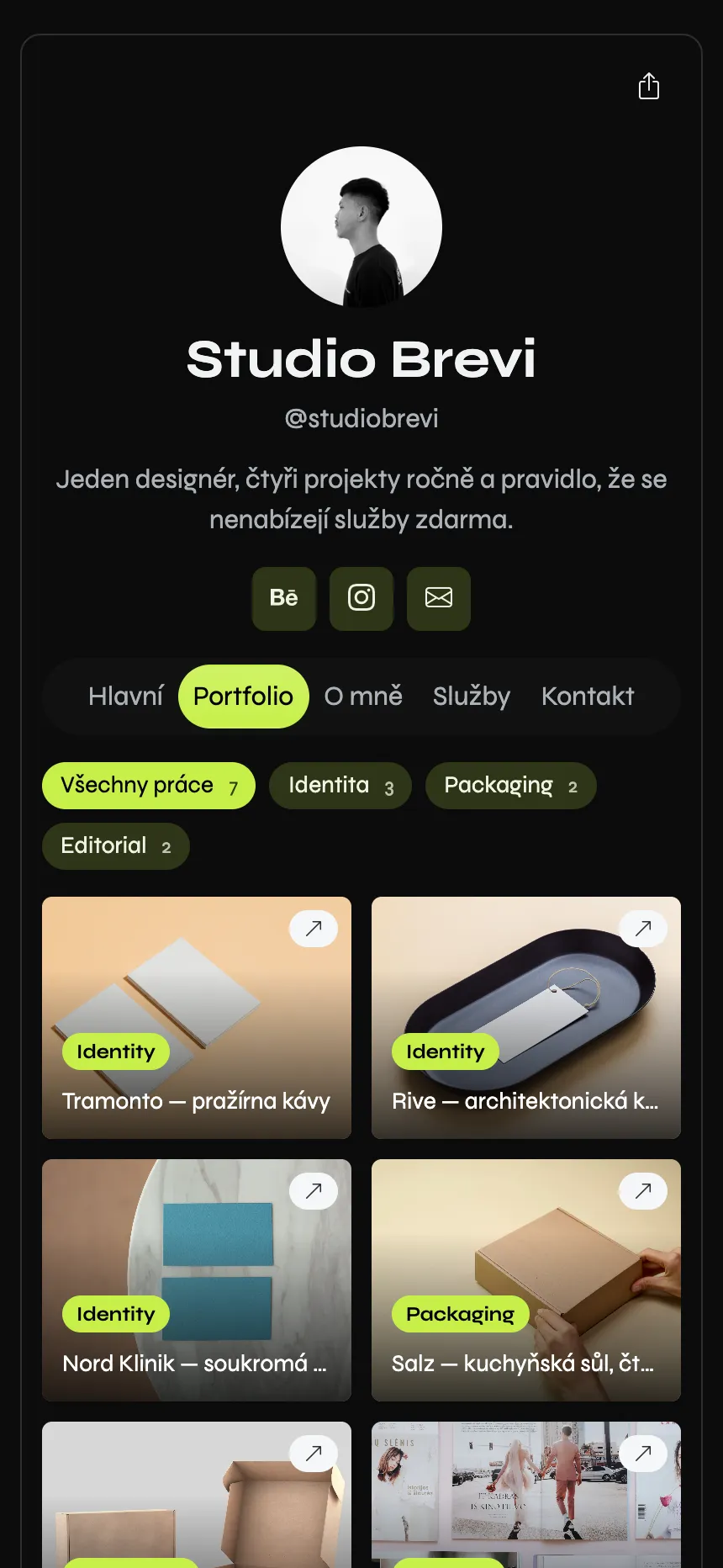 Brand designerka — portfolio s možností filtrování