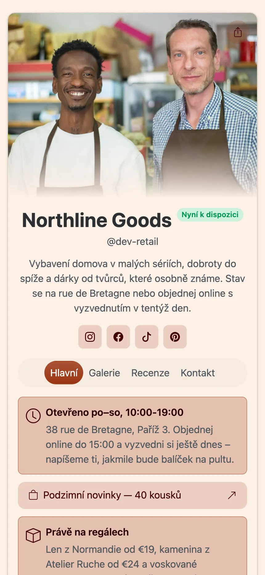 Hlavní stránka webu publikovaného na KEA.Page