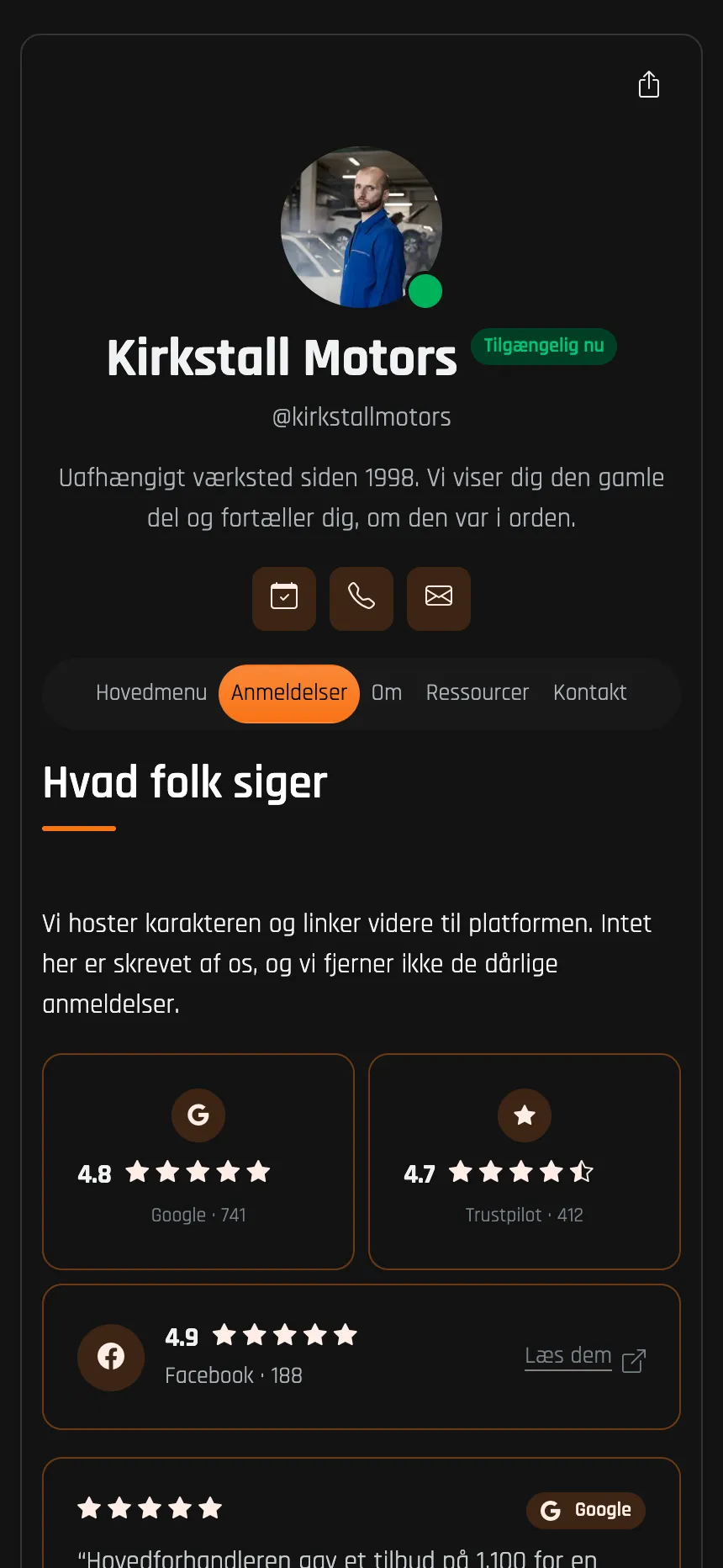 Autoværksted — anmeldelser hentet ind fra Google og Trustpilot