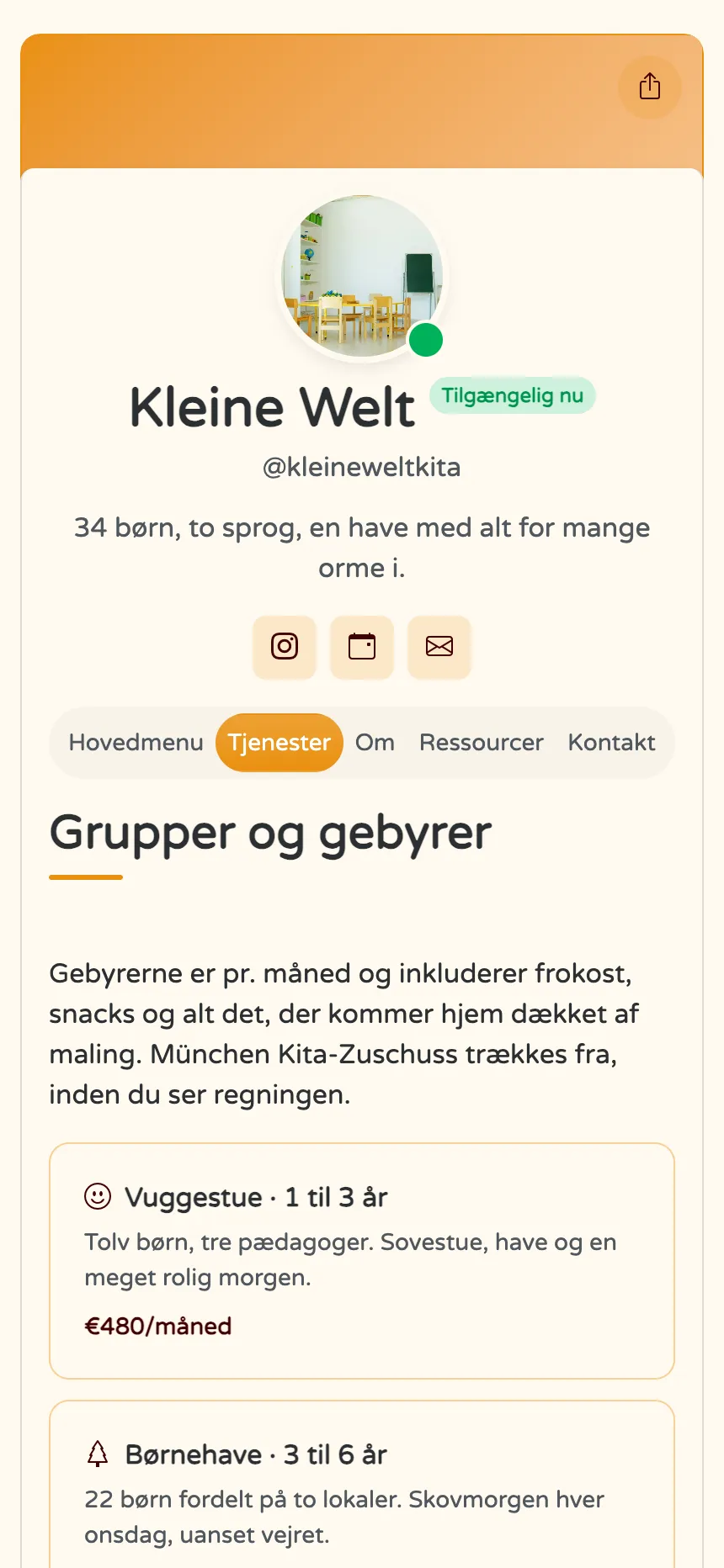 Børnehave — stuer, månedlige takster og forældrenes spørgsmål