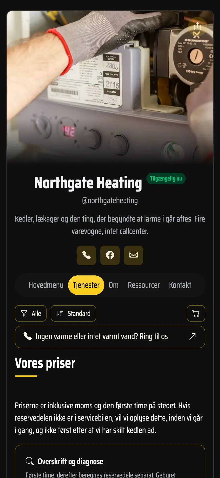 VVS-installatør — udkald med faste priser og en opkaldsknap