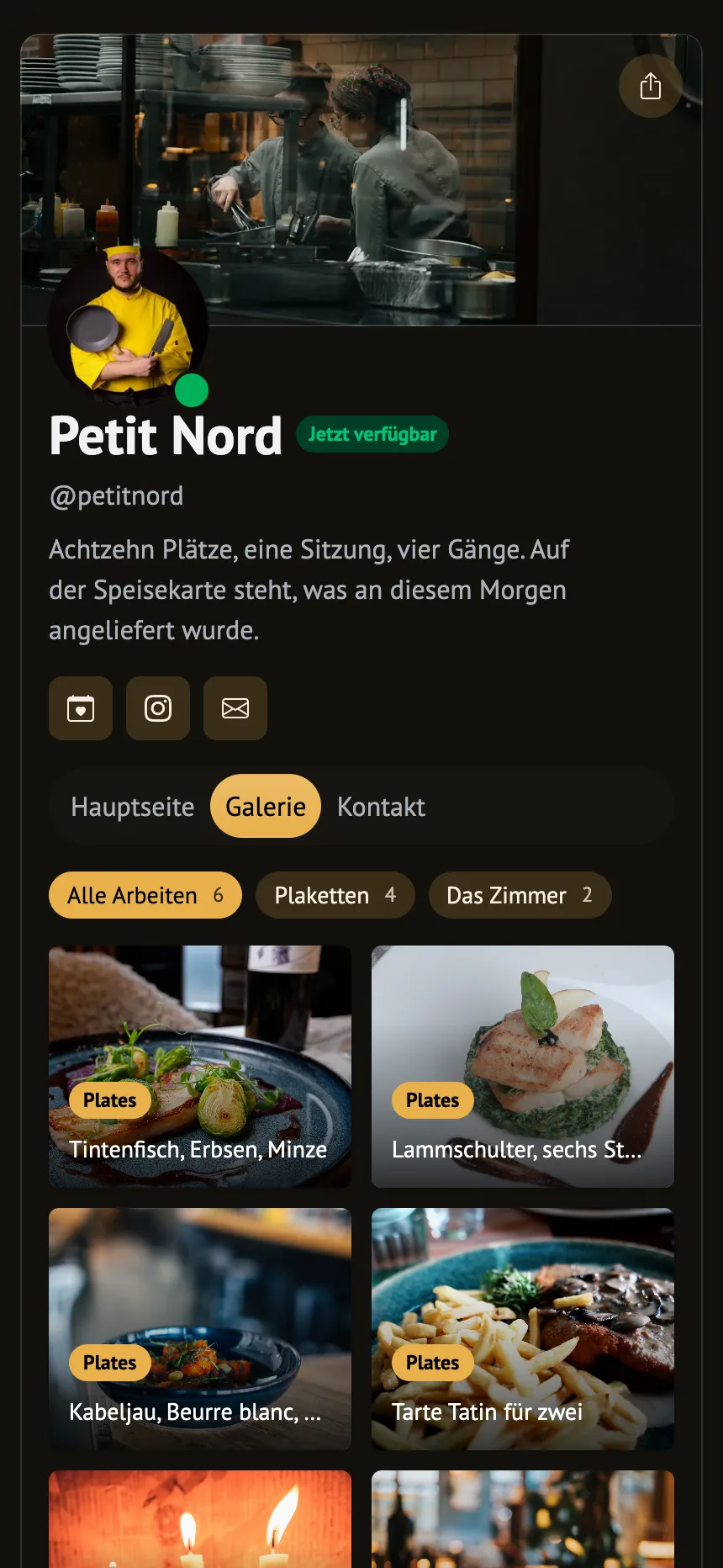Bistro — aktuelle Spezialitäten mit Banner-Header