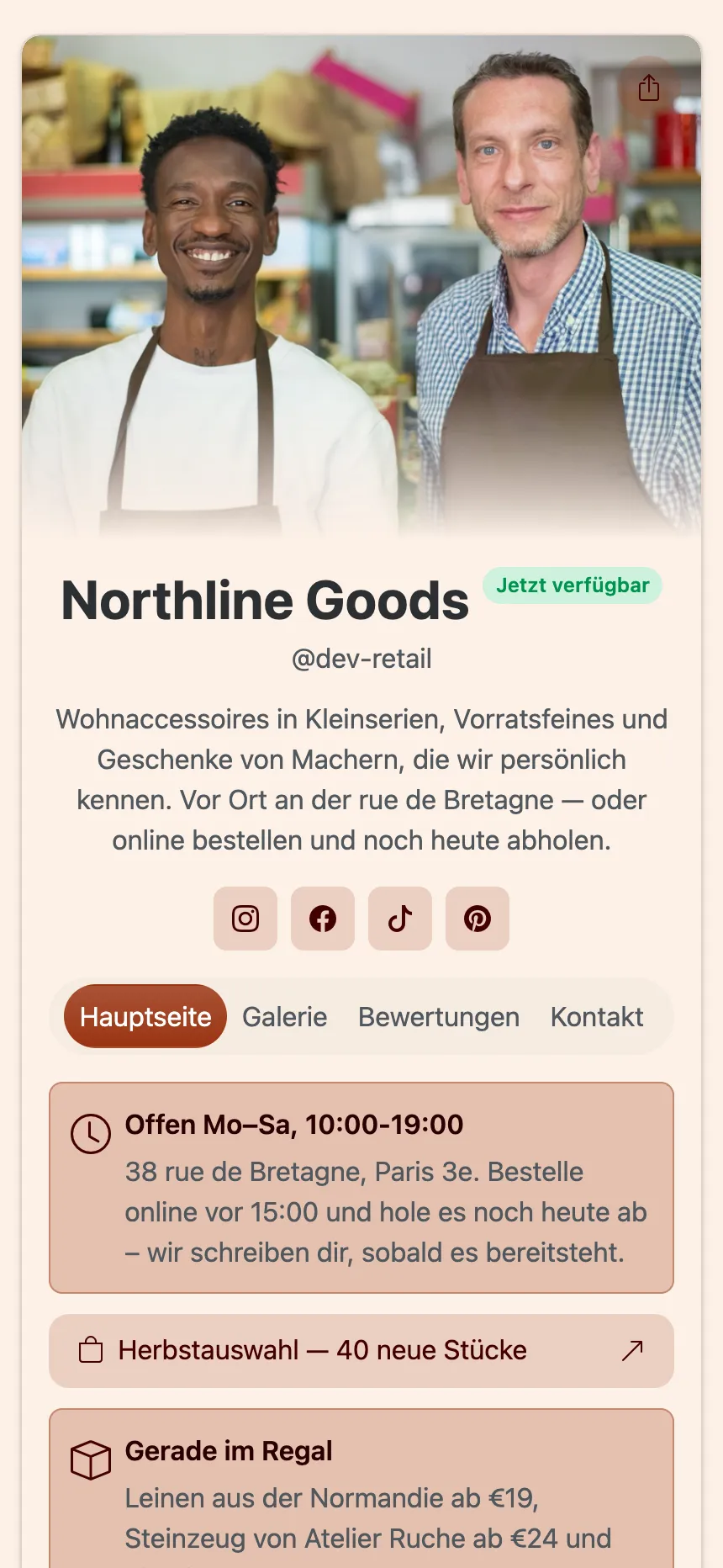 Die Hauptseite einer veröffentlichten KEA.Page-Website