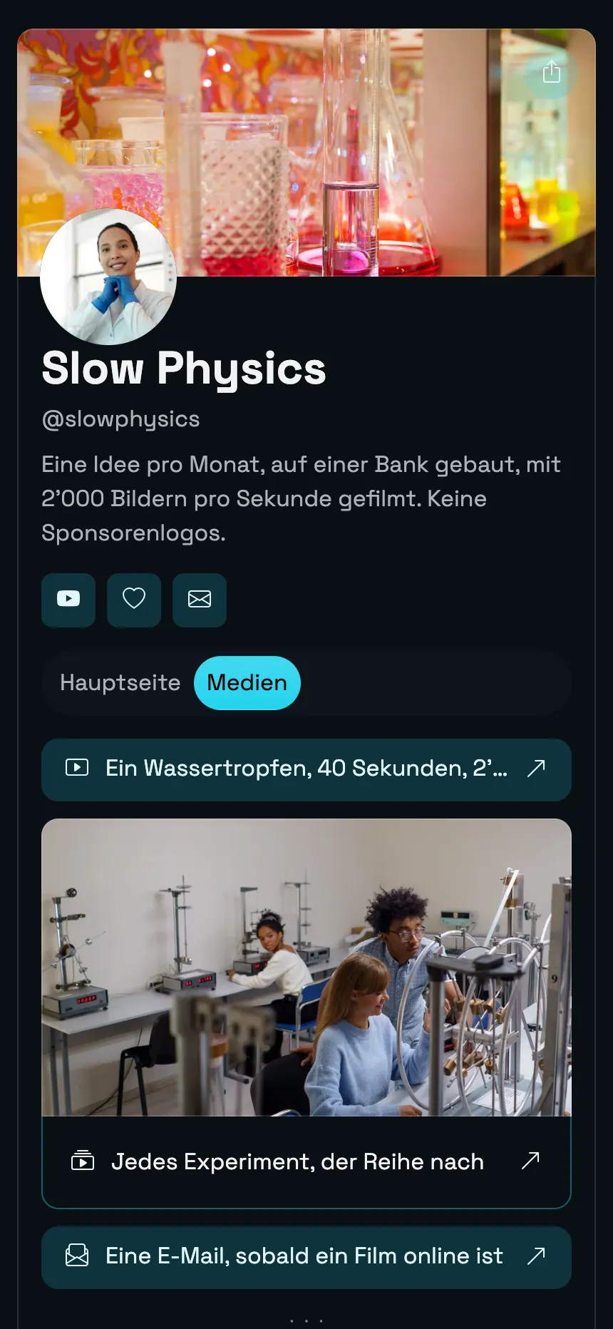 Wissenschaftskanal — zwei Seiten mit Banner-Header
