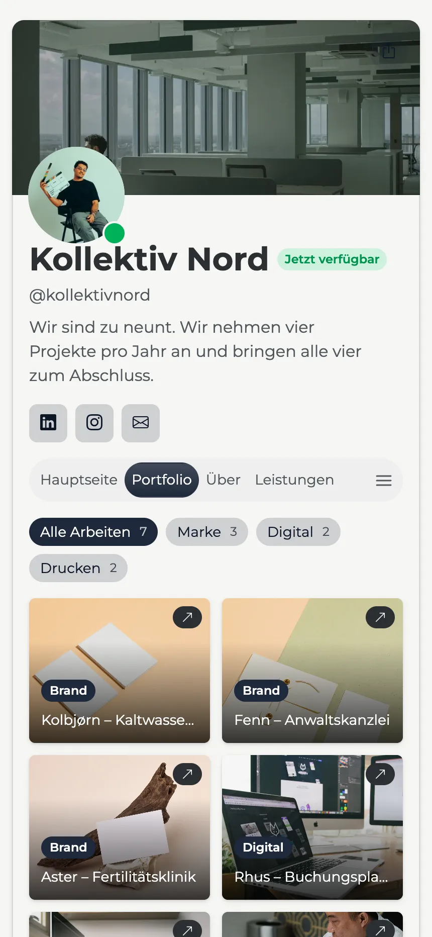 Designstudio — ein filterbares Portfolio im Banner-Header