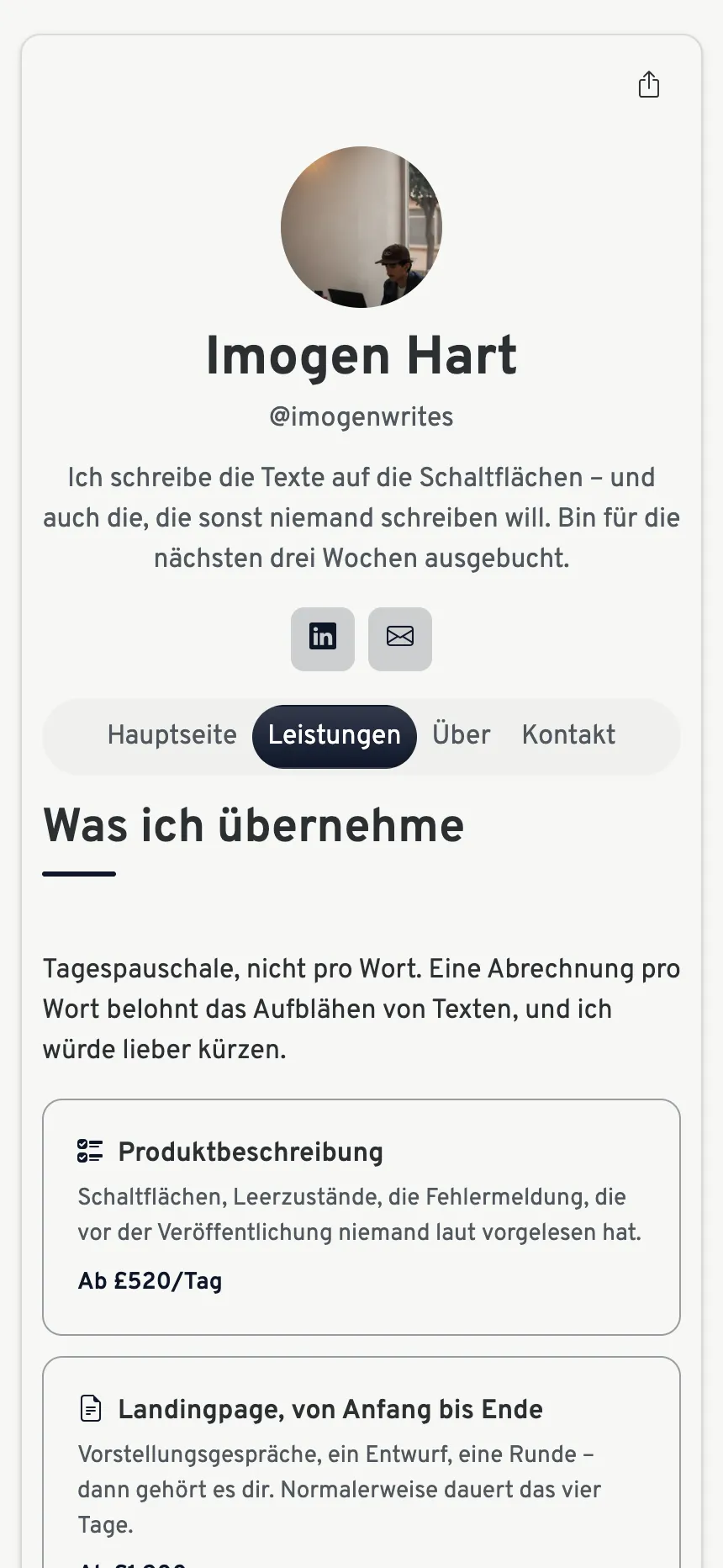Drei Tabs — genau genug, um eine Leistung zu verkaufen, nicht mehr