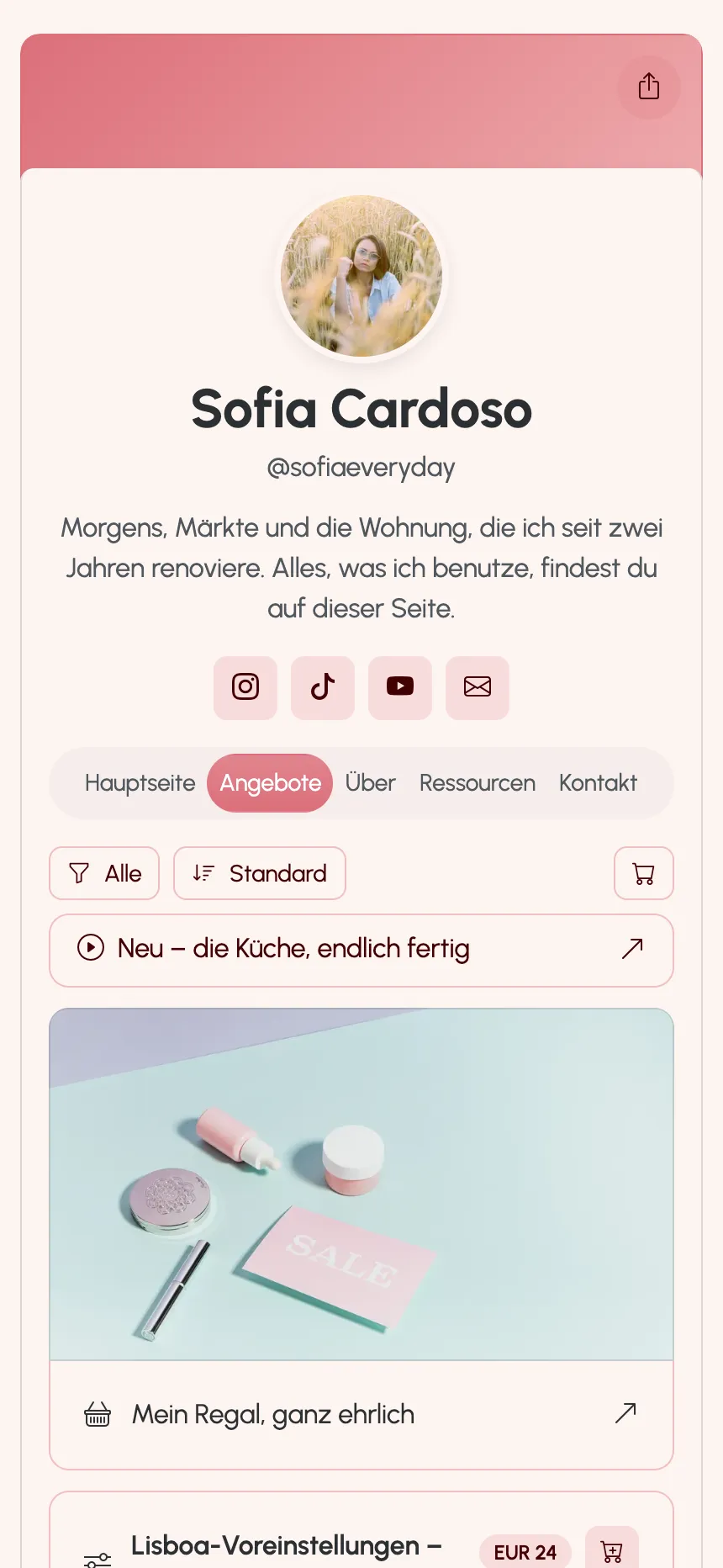 Eine Creator-Seite auf KEA.Page — Links, Presets und eine Mitgliedschaft