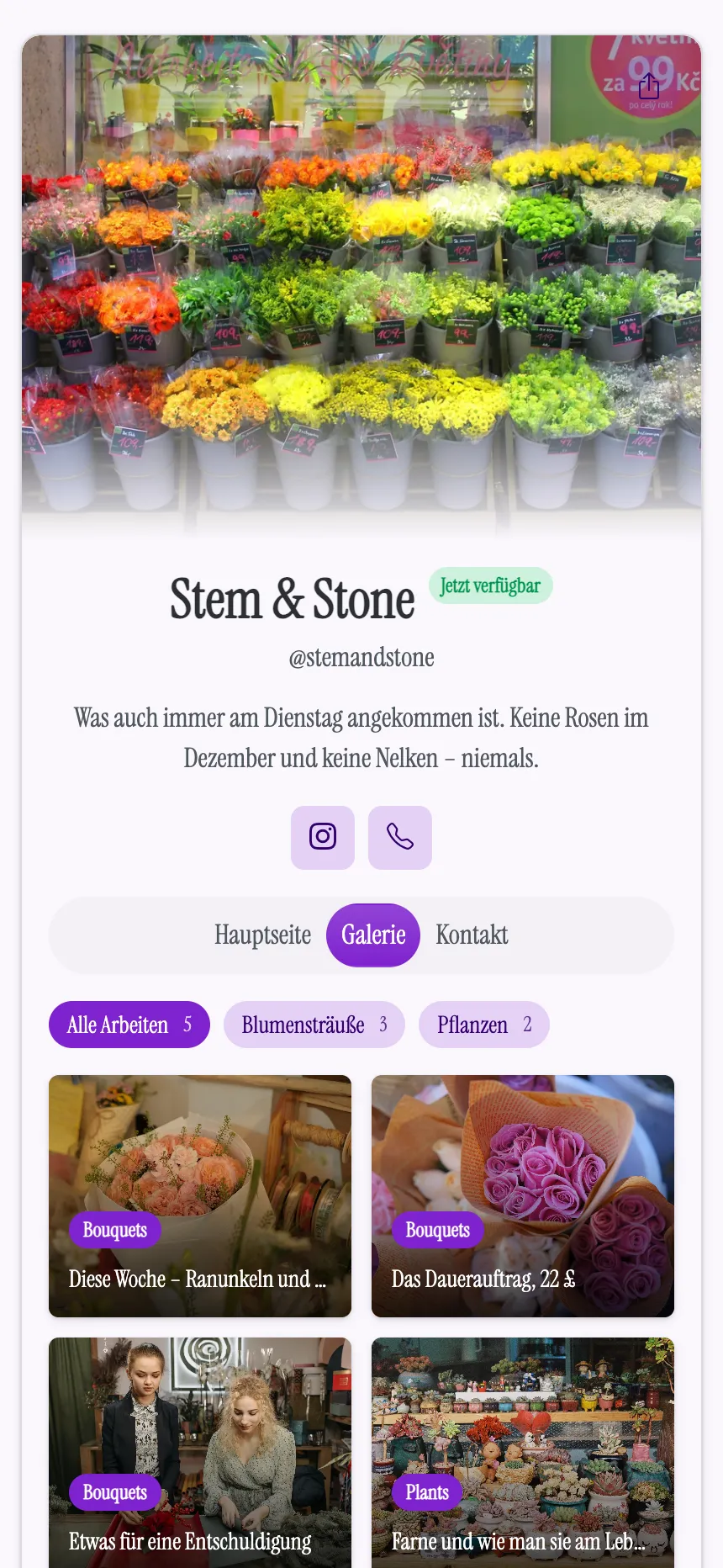 Zwei Tabs — ein Blumenladen mit den Neuheiten dieser Woche