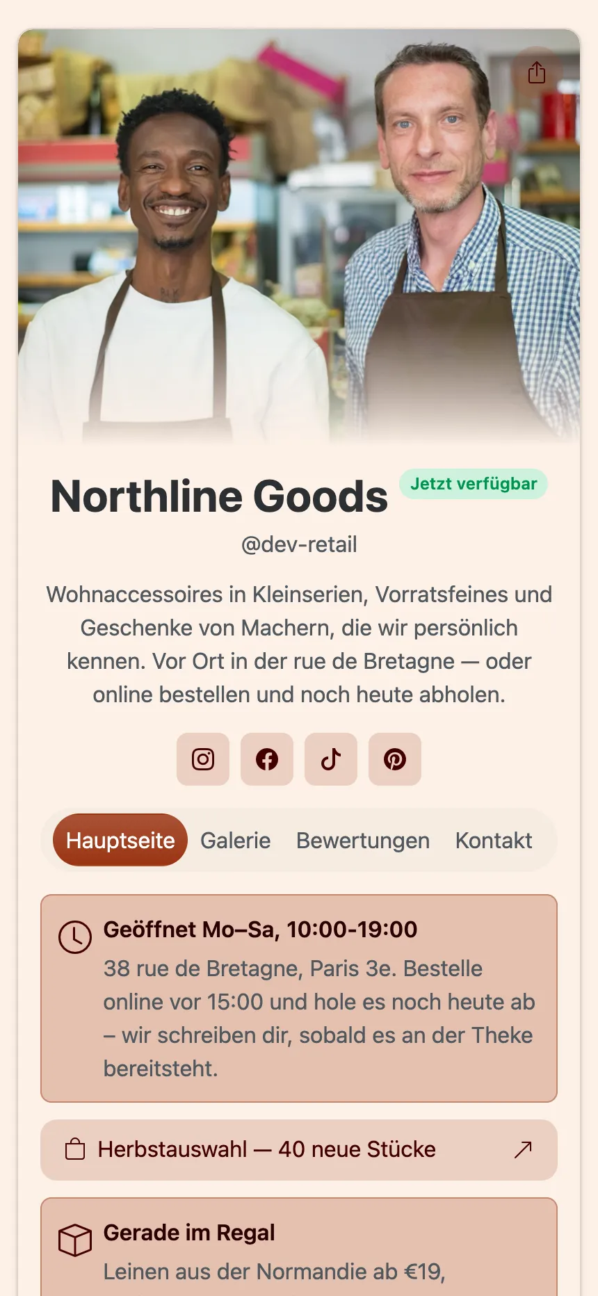 Die Hauptseite einer veröffentlichten KEA.Page-Website