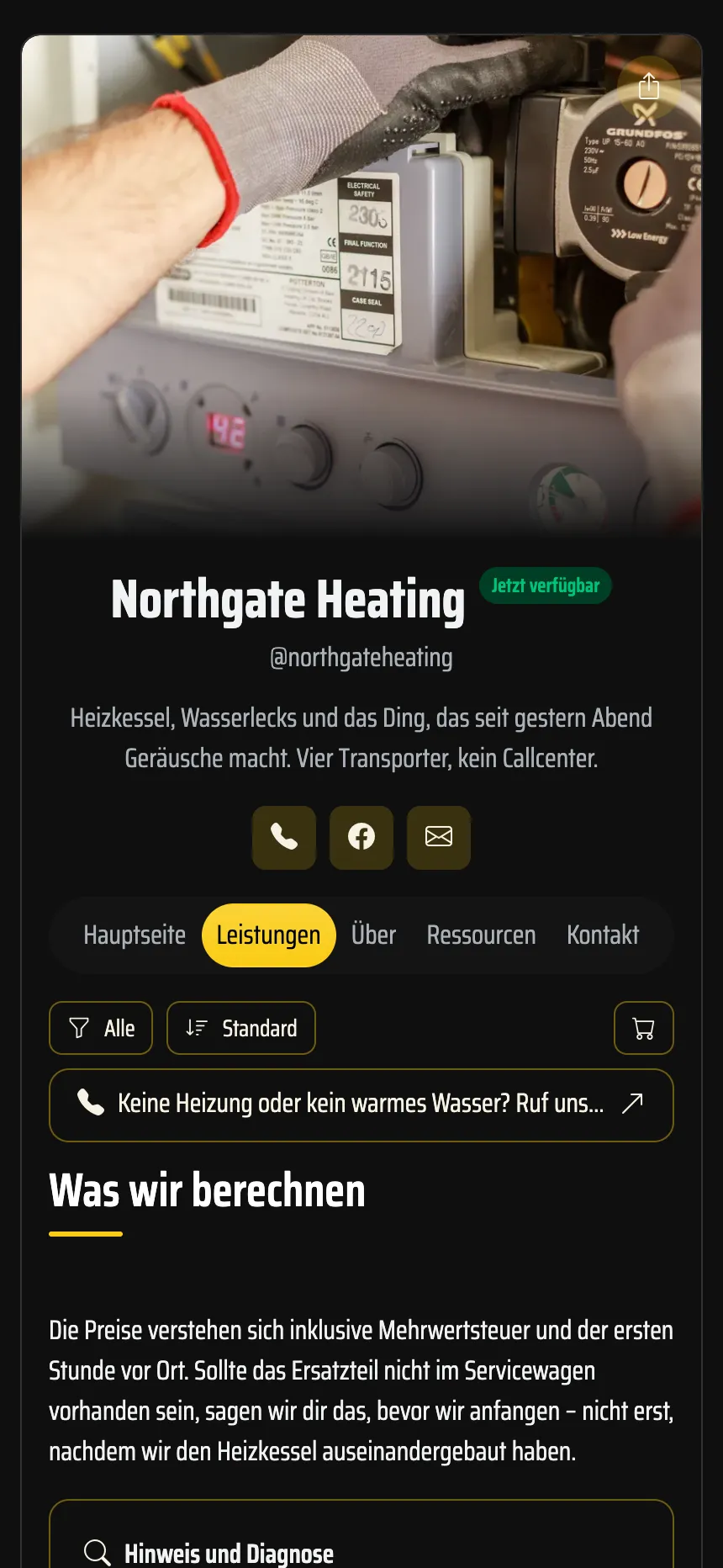 Heizungsbauer — Einsätze mit Festpreisen und Anruf-Button