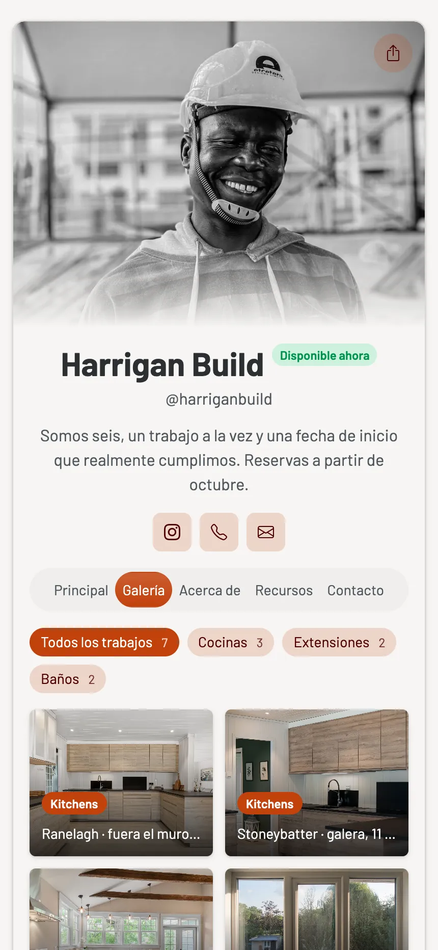 Contratista — obras terminadas, con filtro por habitación