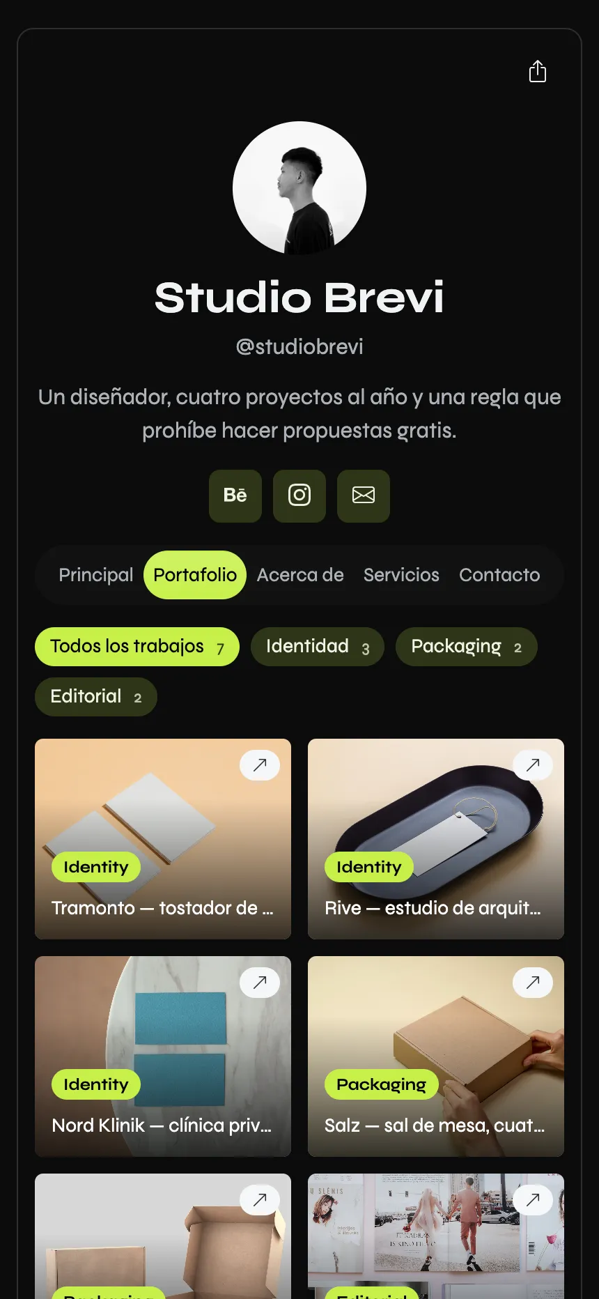 Diseño de marca — un portafolio con filtros