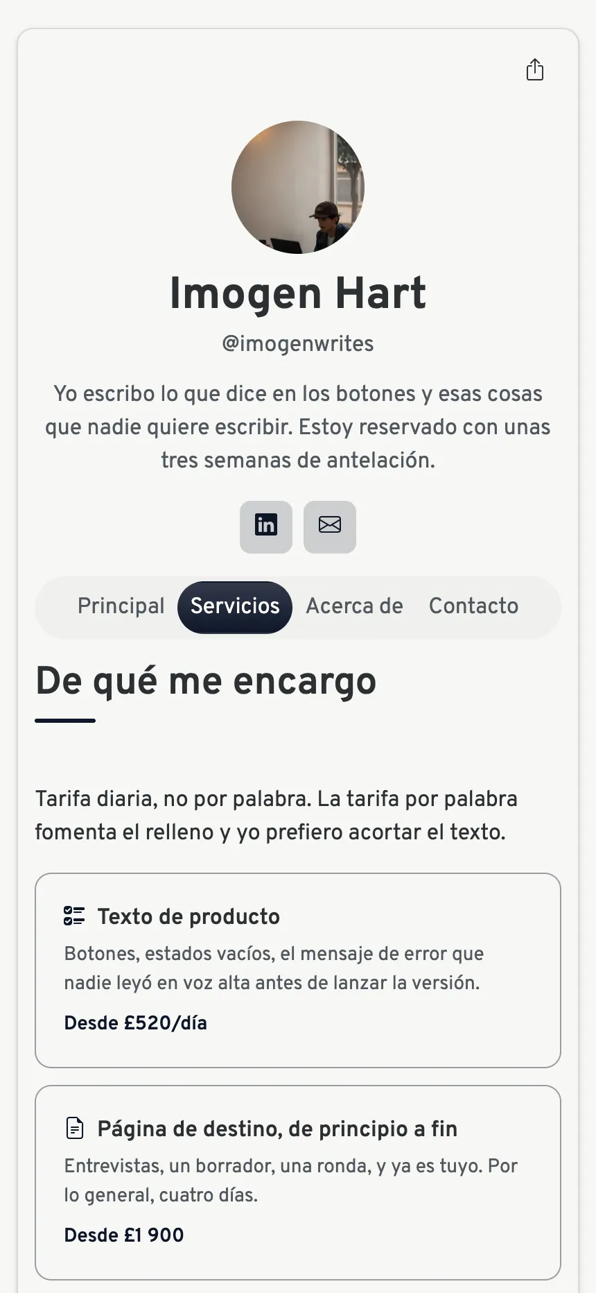 Tres pestañas — lo justo y necesario para ofrecer un servicio