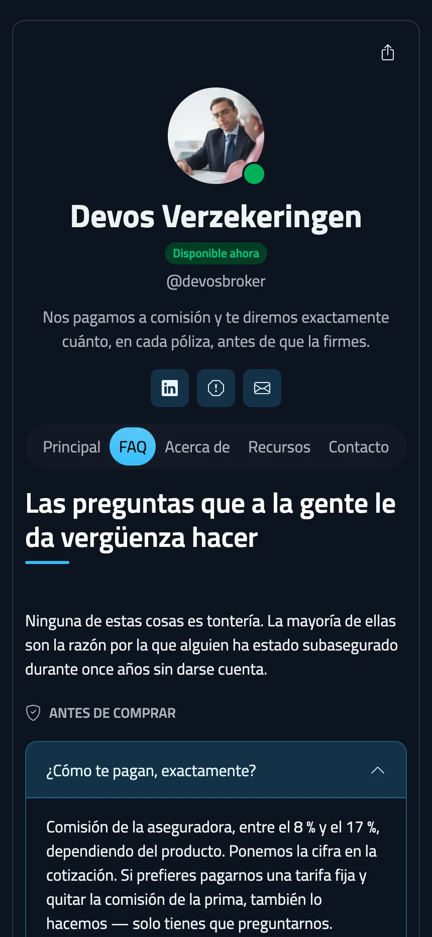 Agente de seguros — sección de preguntas frecuentes que responde las dudas difíciles