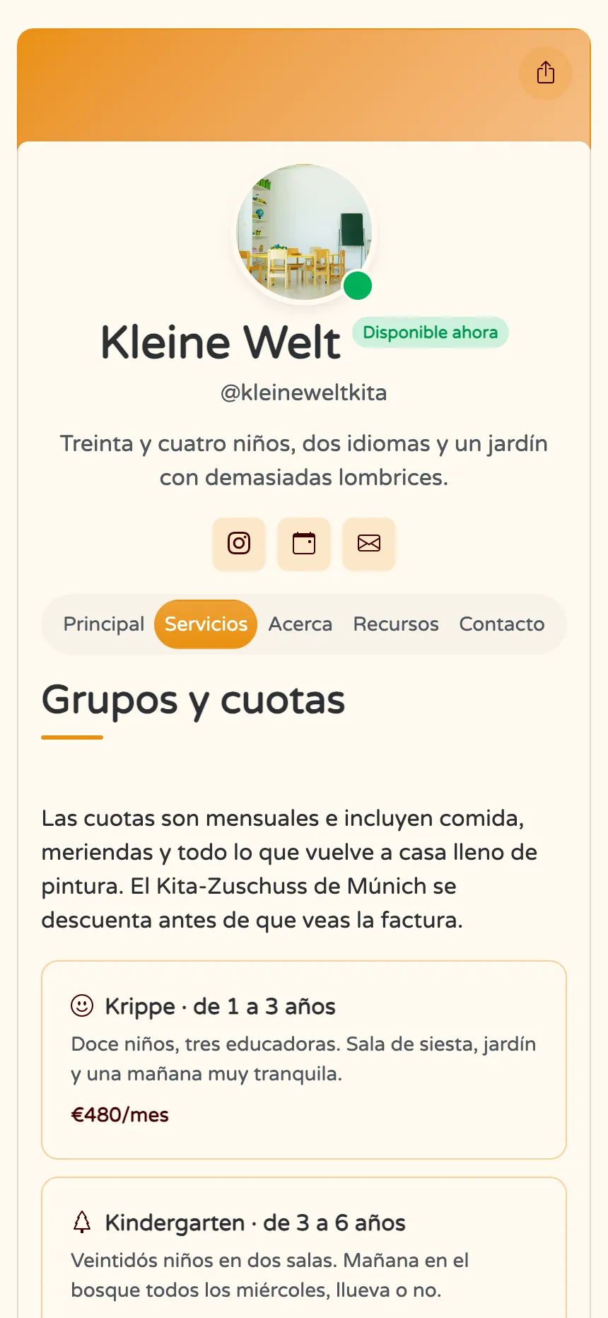 Guardería — grupos, cuotas mensuales y las preguntas de las familias