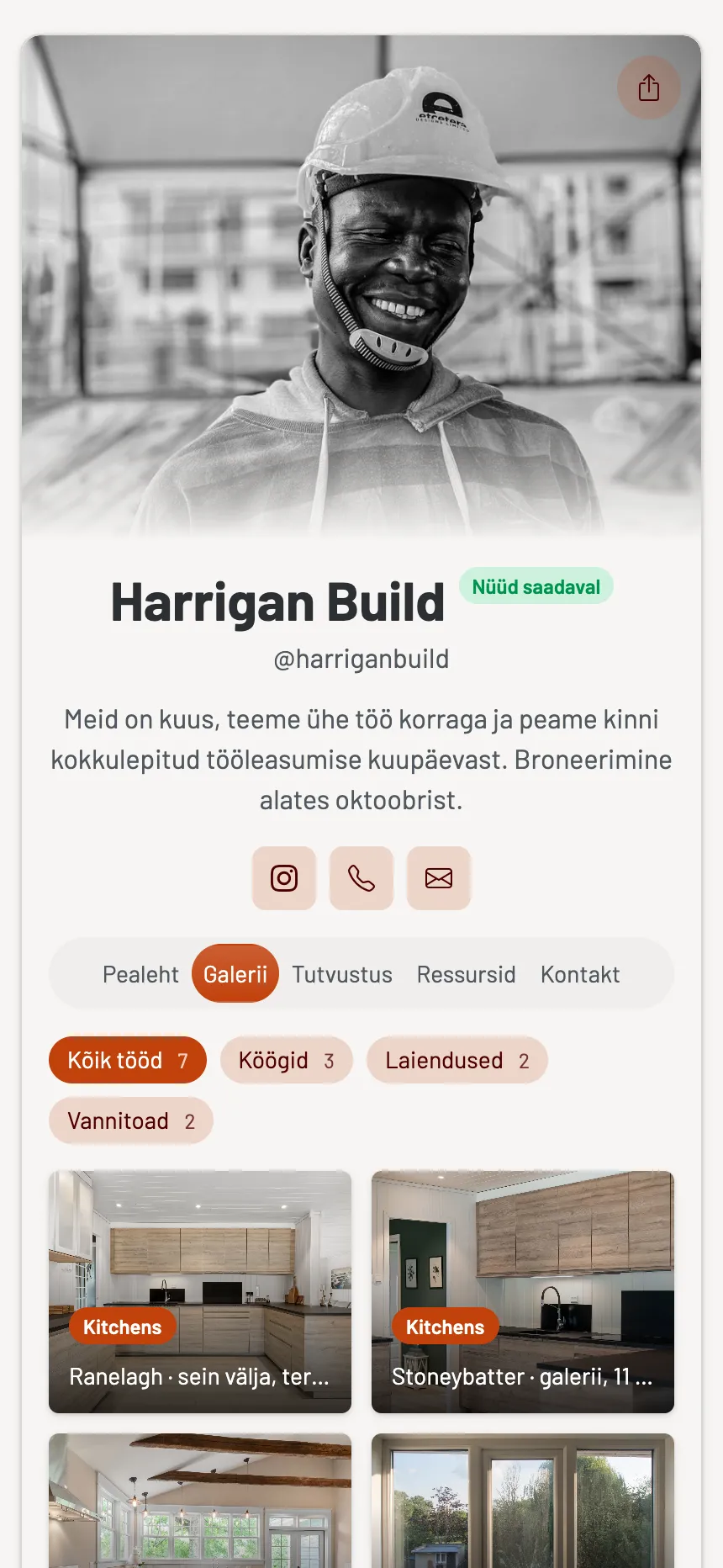 Ehitaja — valmis tööd, tubade kaupa filtreeritavad