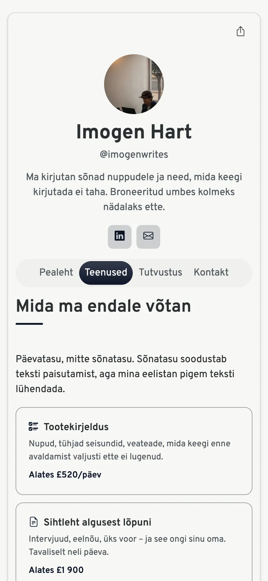 Kolm vahekaarti — piisav teenuse müümiseks, ei midagi enamat