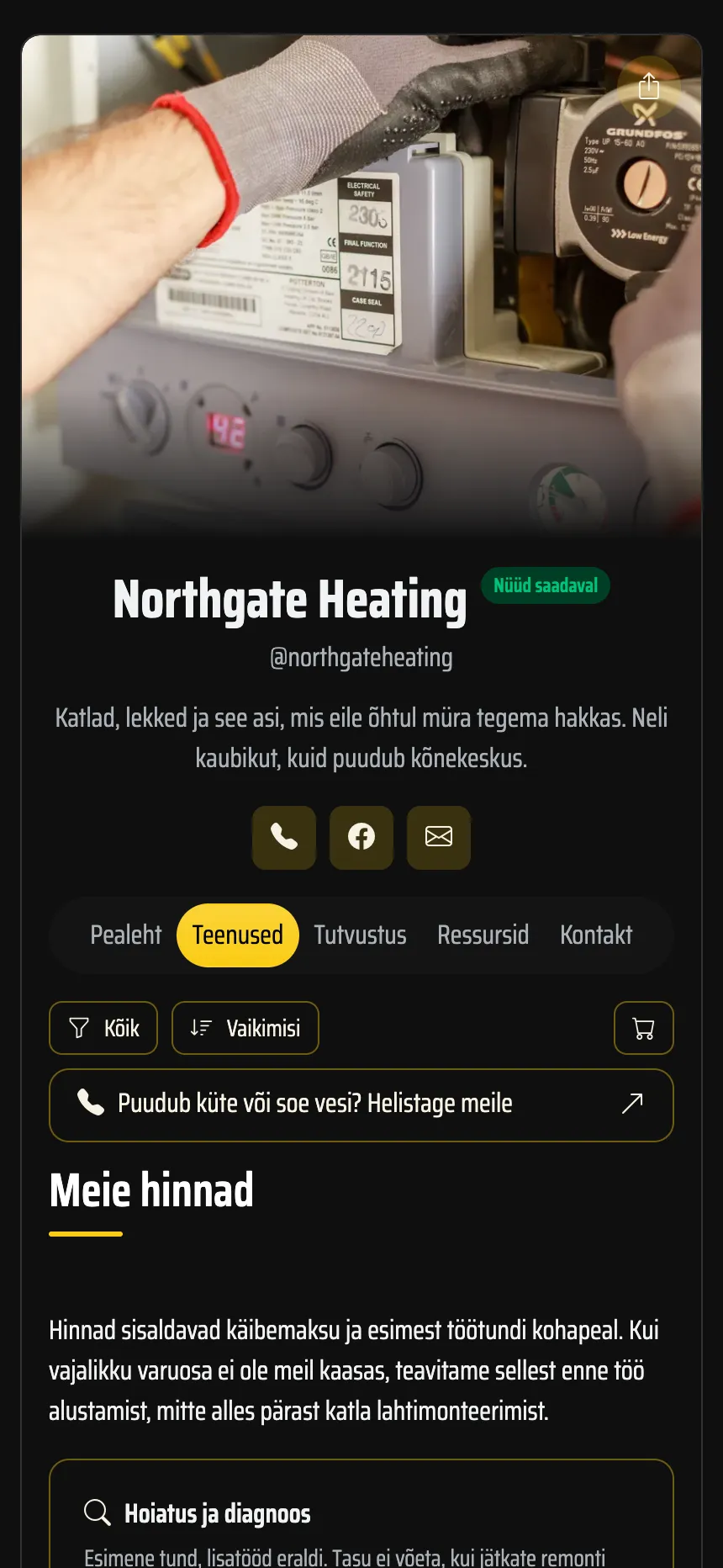 Küttetehnik — väljakutsete hinnad ja helistamise nupp
