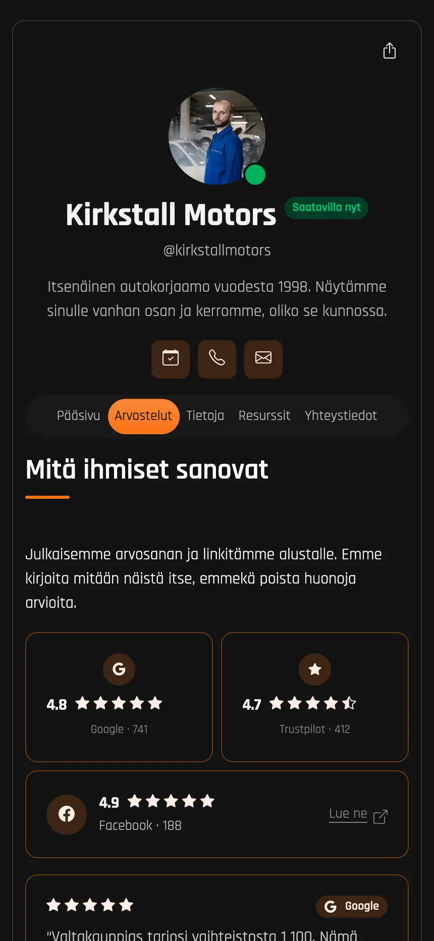 Autokorjaamo — Googlen ja Trustpilotin arviot mukana