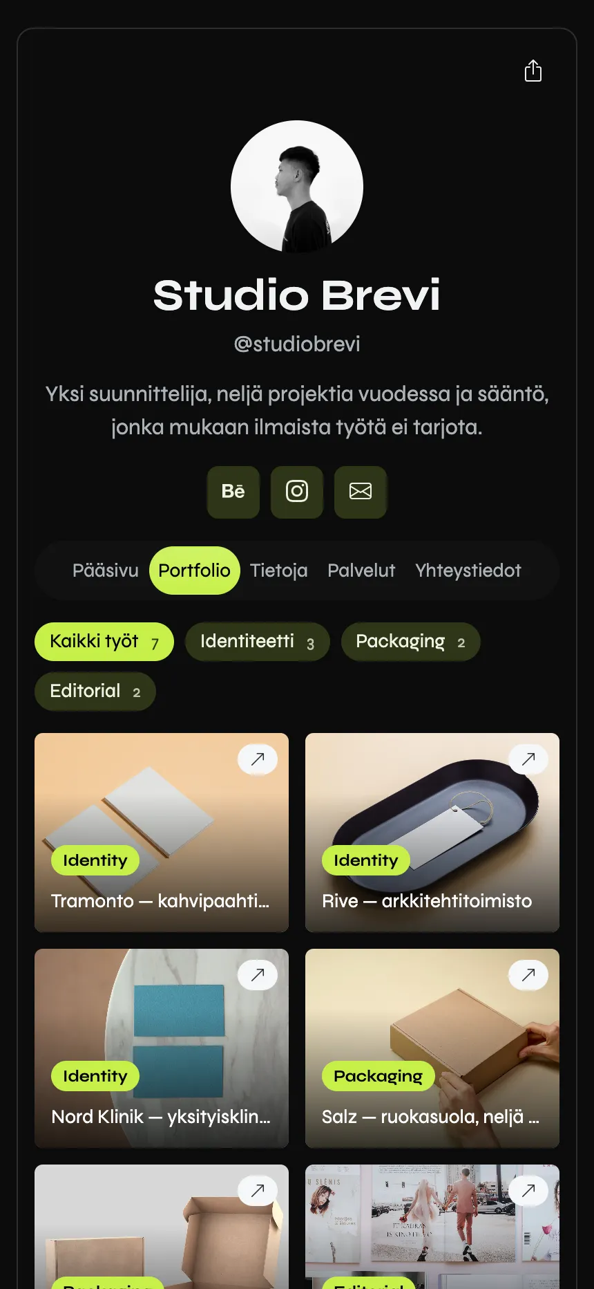 Brändisuunnittelija — suodatettava portfolio