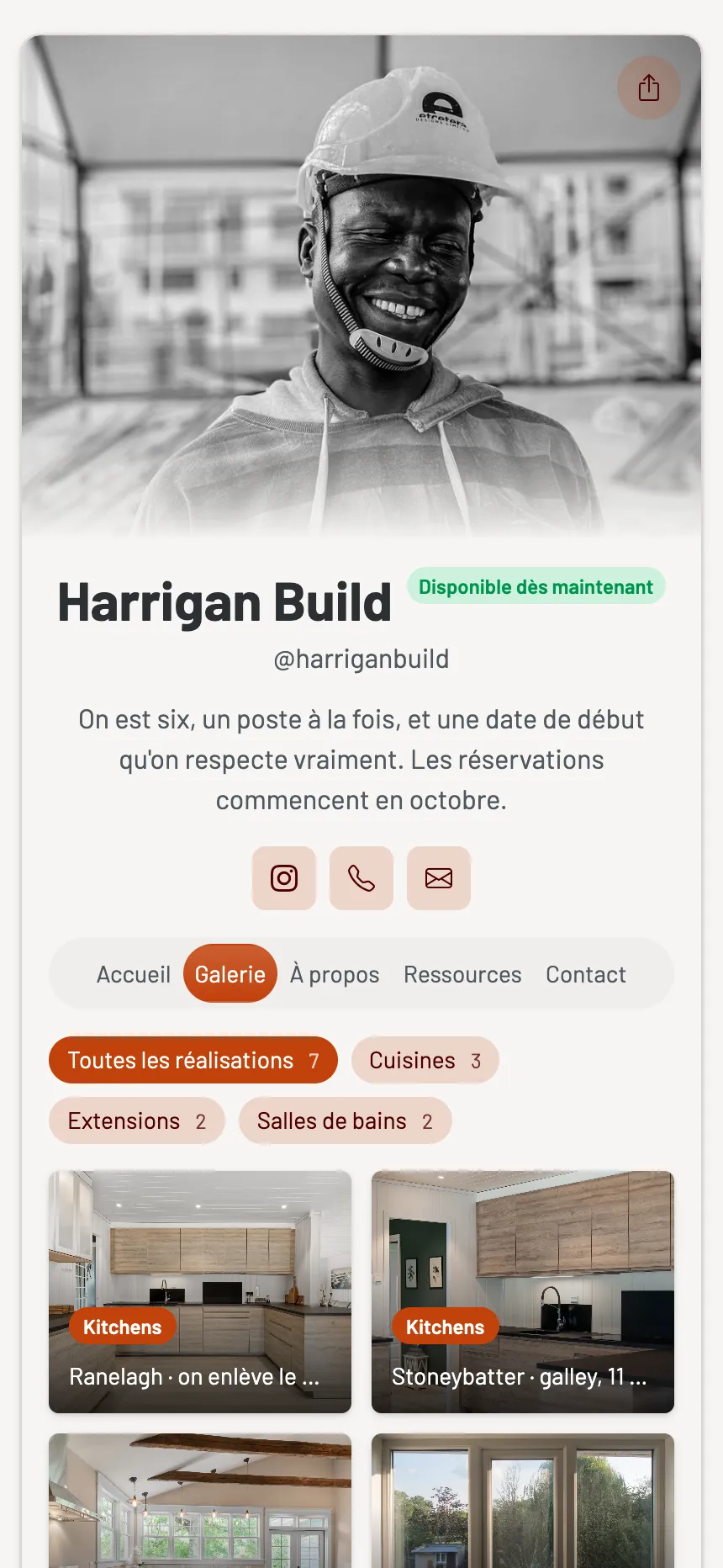 Artisan du bâtiment — chantiers réalisés, filtrables par pièce