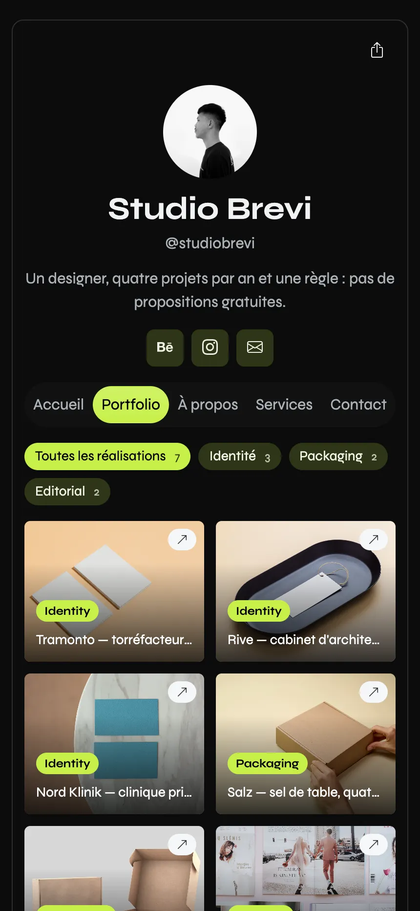 Designer de marque — un portfolio filtrable