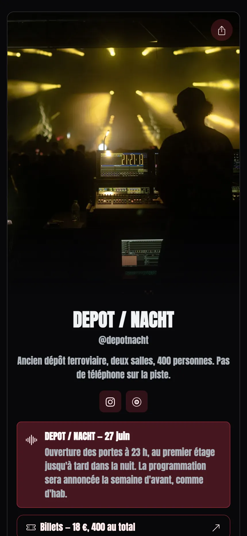 Une page, un seul onglet — une seule soirée, rien d'autre