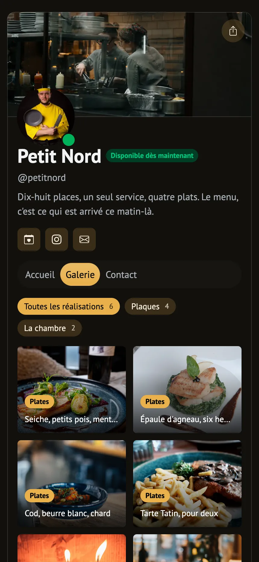 Bistrot — les suggestions récentes, avec bannière d'en-tête