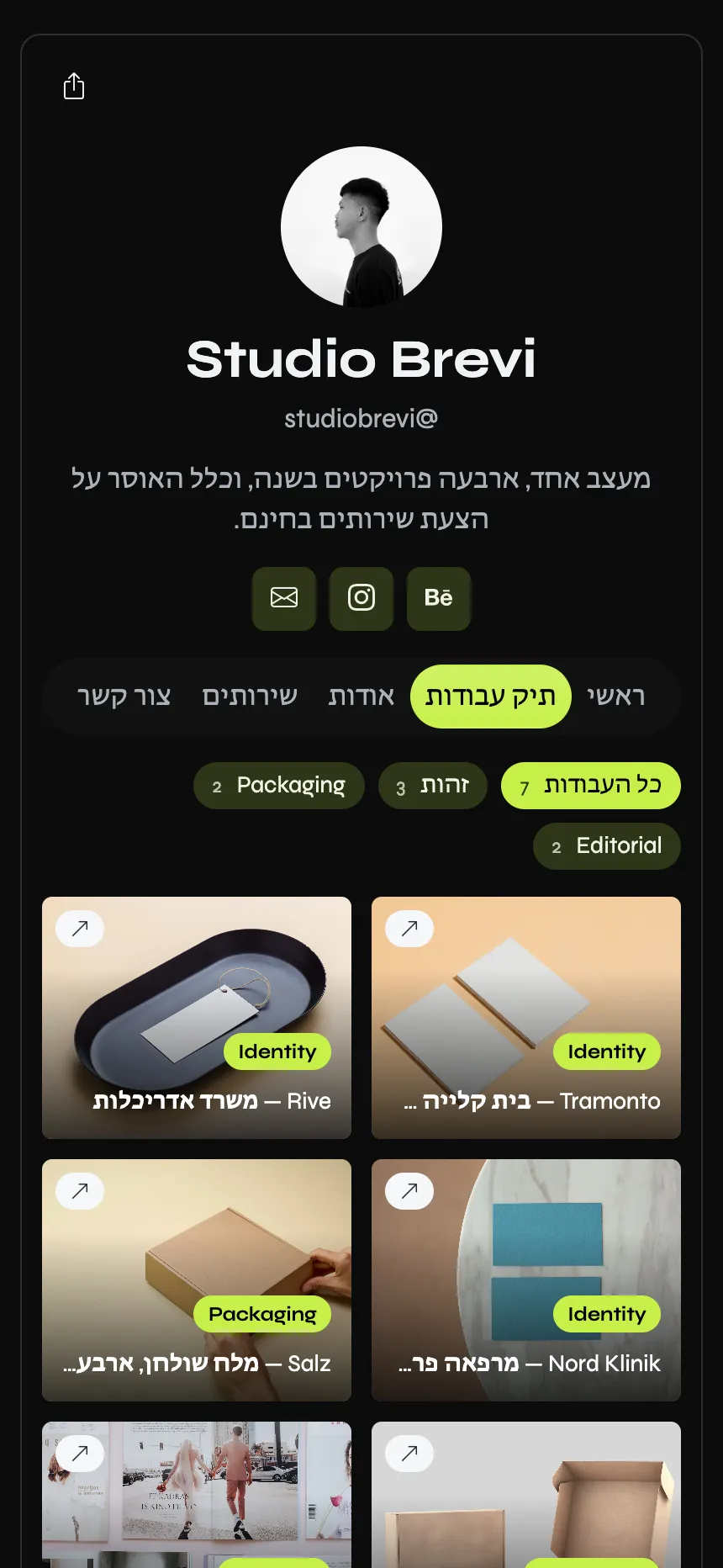 מעצבת מותגים — תיק עבודות עם סינון
