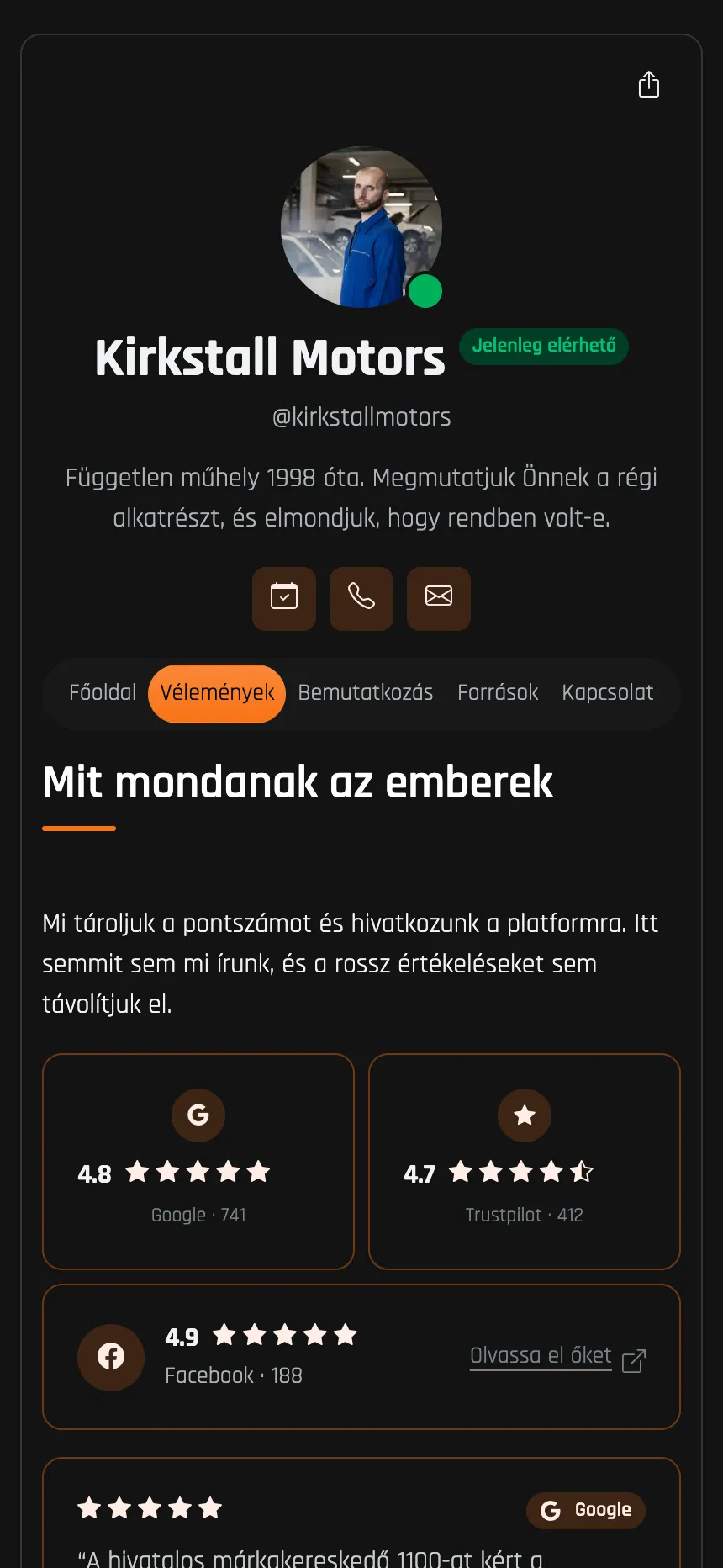 Autószerviz — Google-ről és Trustpilotról áthozott értékelések