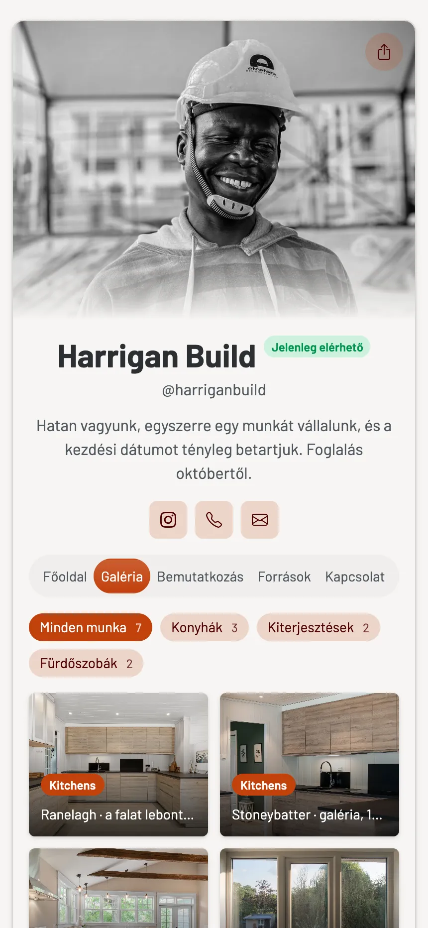 Építési vállalkozó — elkészült munkák helyiségek szerint szűrve