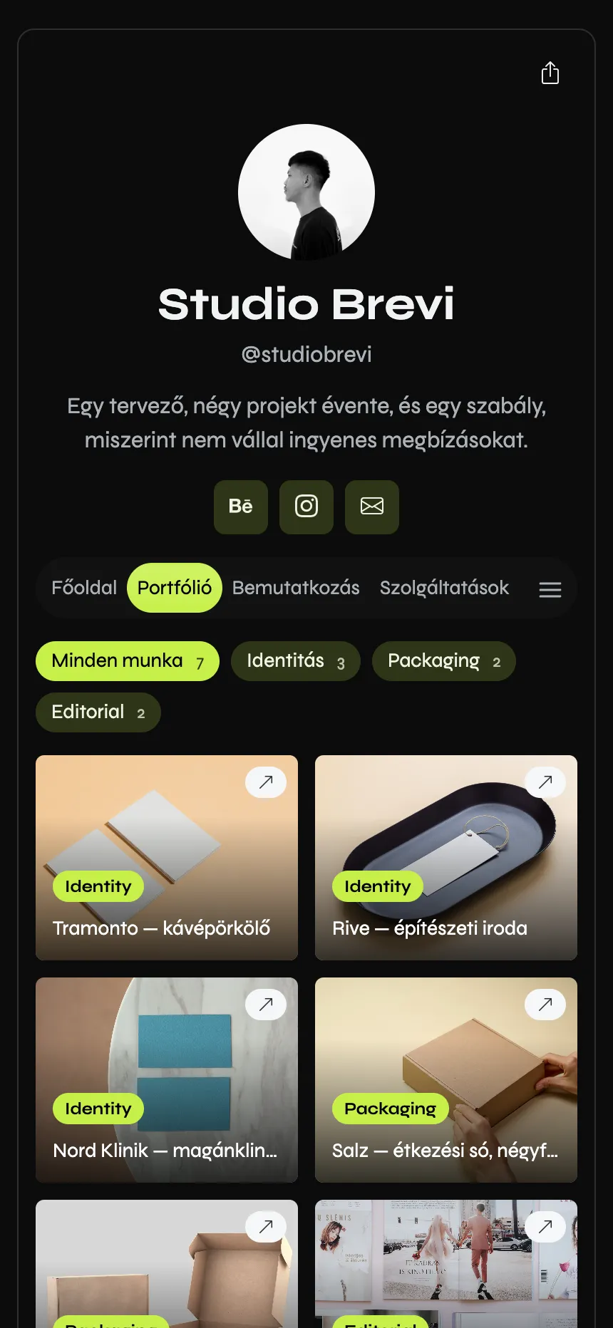 Márkatervező — szűrhető portfólió