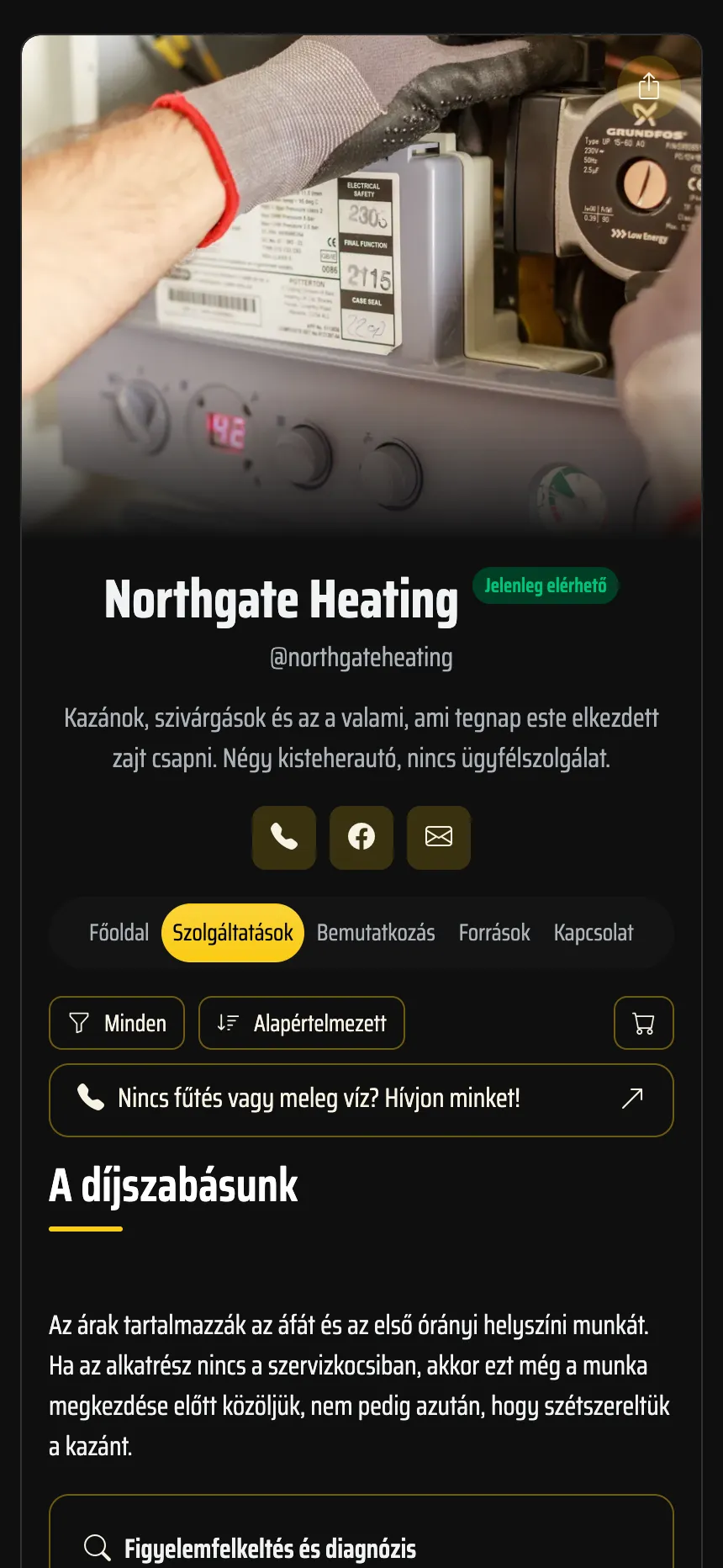 Fűtésszerelő — beárazott kiszállási díjak és közvetlen telefonos hívás