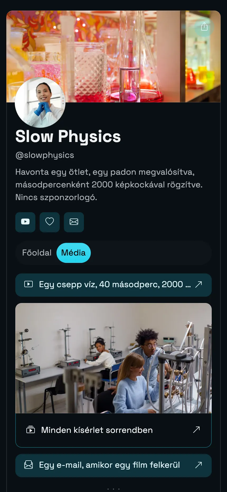 Tudományos csatorna — két oldal fejlécbannerrel