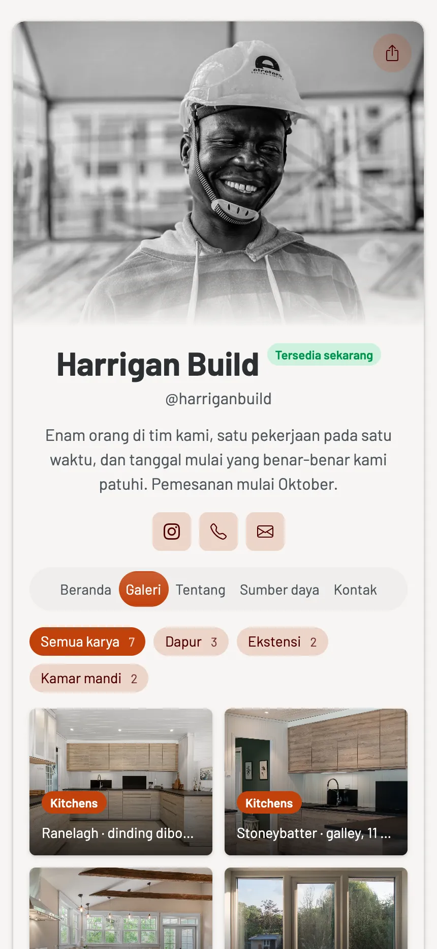 Kontraktor bangunan — proyek yang telah selesai, dapat difilter per ruangan