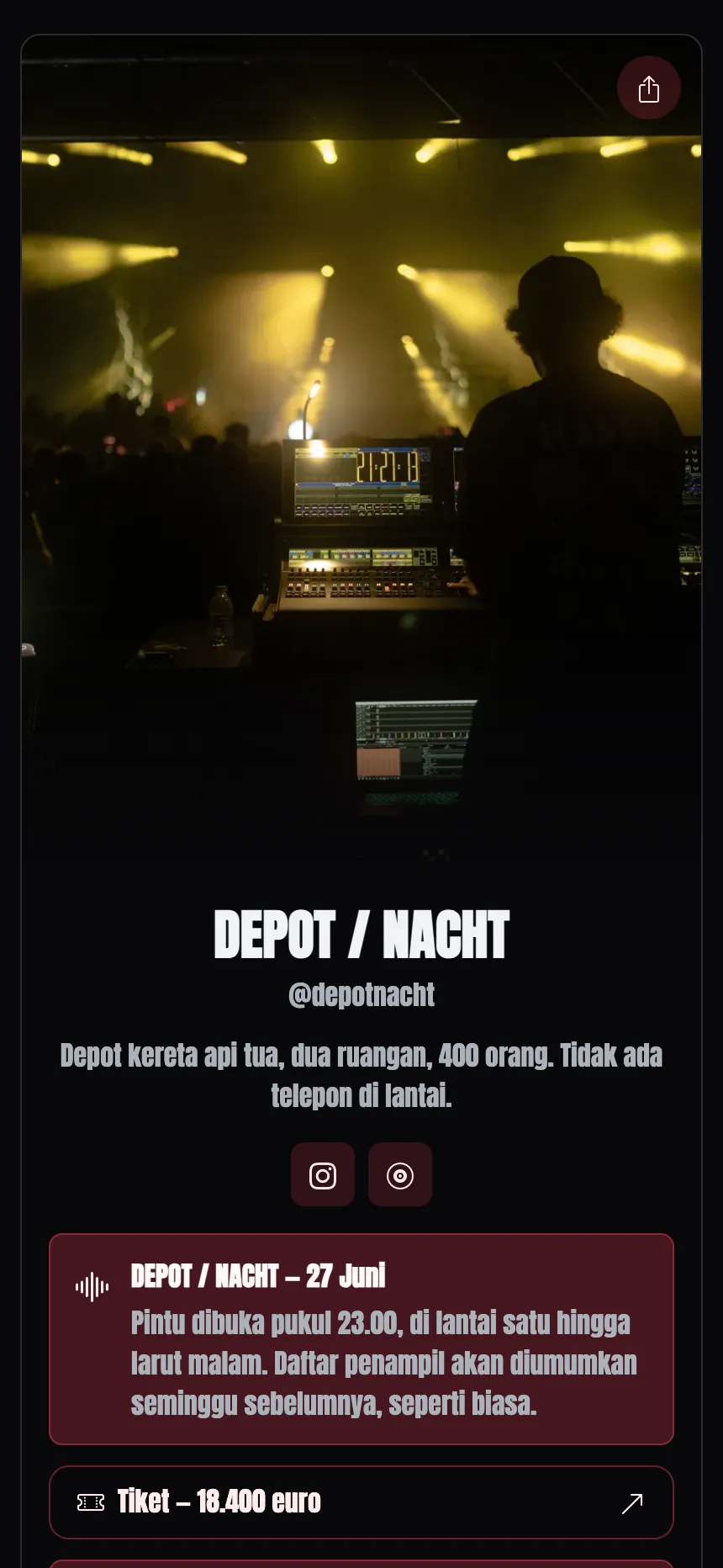 Satu halaman, satu tab — satu malam acara, tanpa hal lain