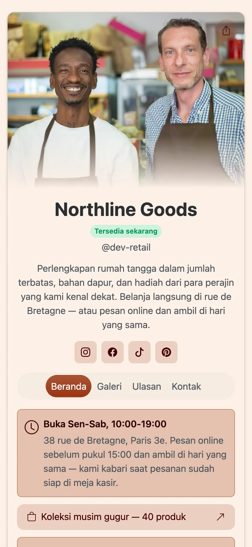 Halaman utama dari situs KEA.Page yang dipublikasikan