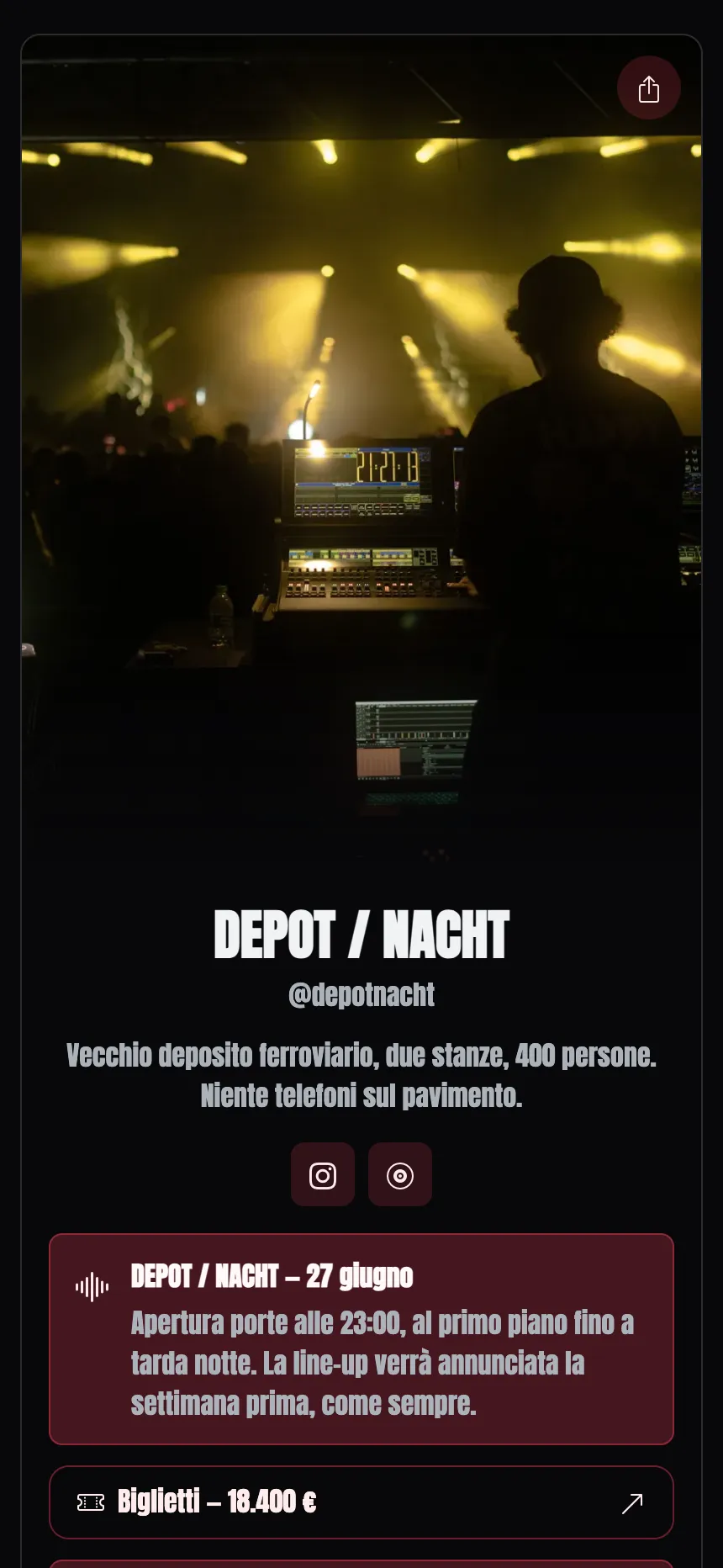 Una pagina, una scheda — una sola serata e niente più