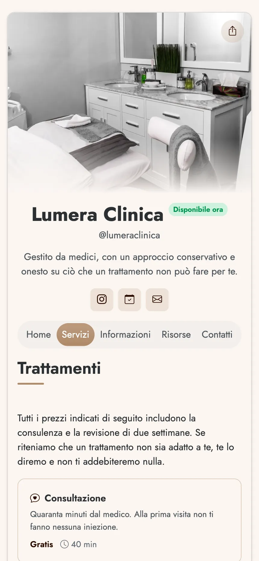 Clinica estetica — trattamenti con prezzi e invito a prenotare