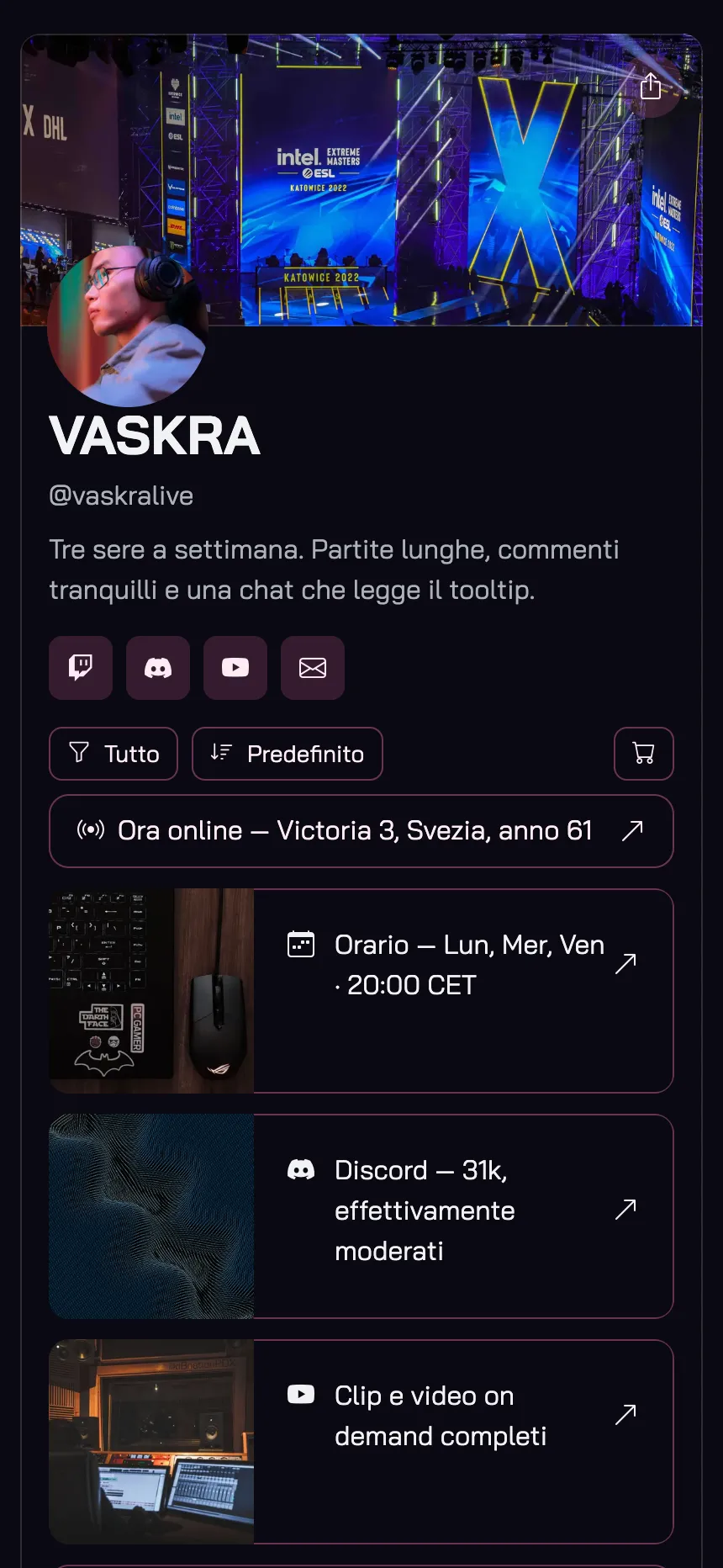 Una pagina, solo link — grafica del canale e niente da navigare