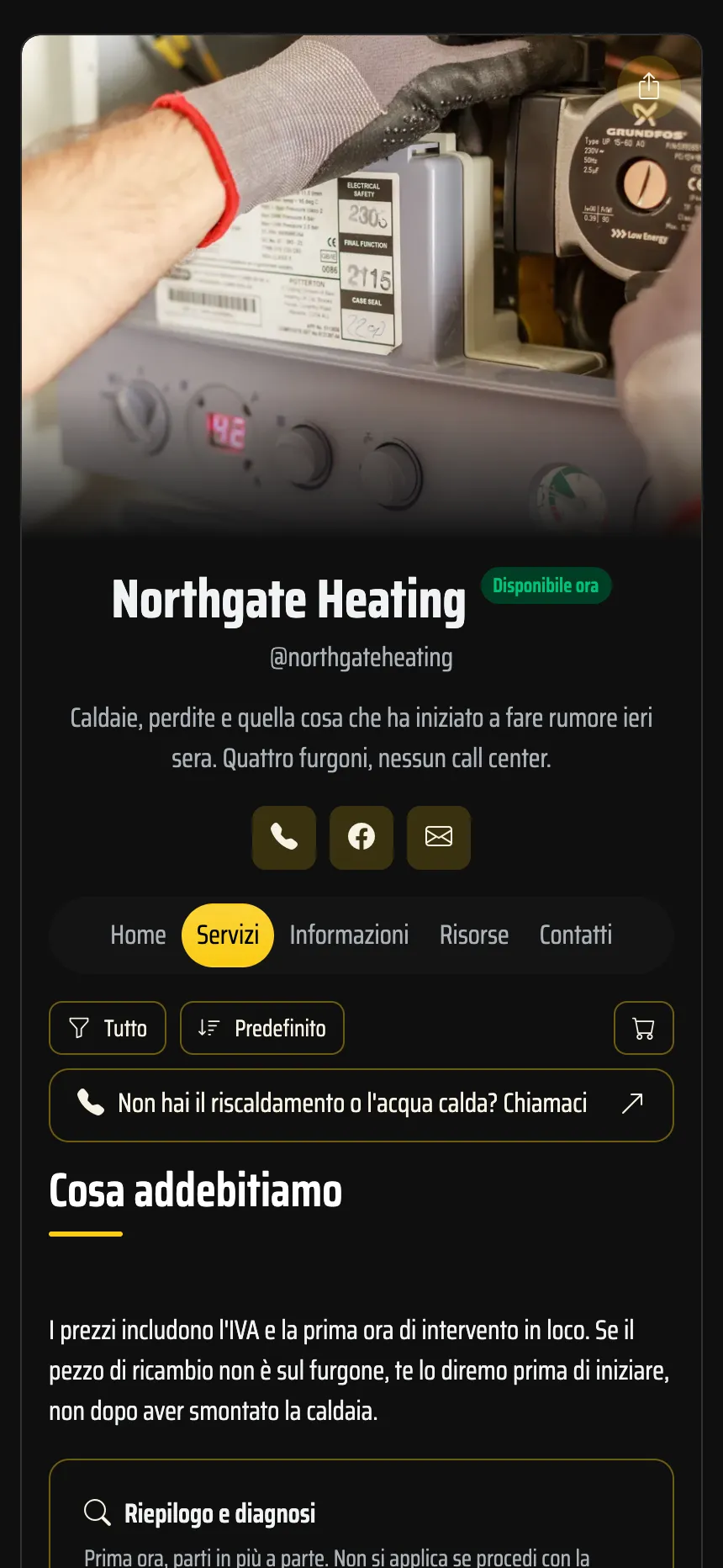 Termoidraulico — interventi con prezzi e invito a chiamare