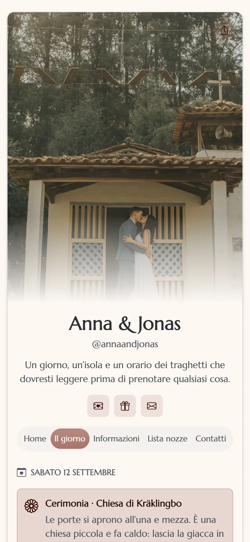 Un matrimonio — orari, mappa e conferma di presenza