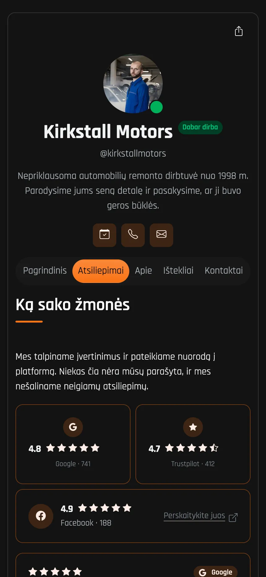 Autoservisas — įvertinimai iš „Google“ ir „Trustpilot“