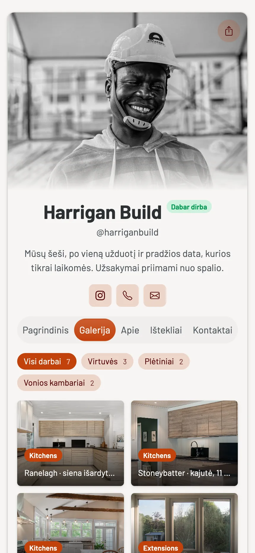 Statybininkas — atlikti darbai, filtruojami pagal patalpą