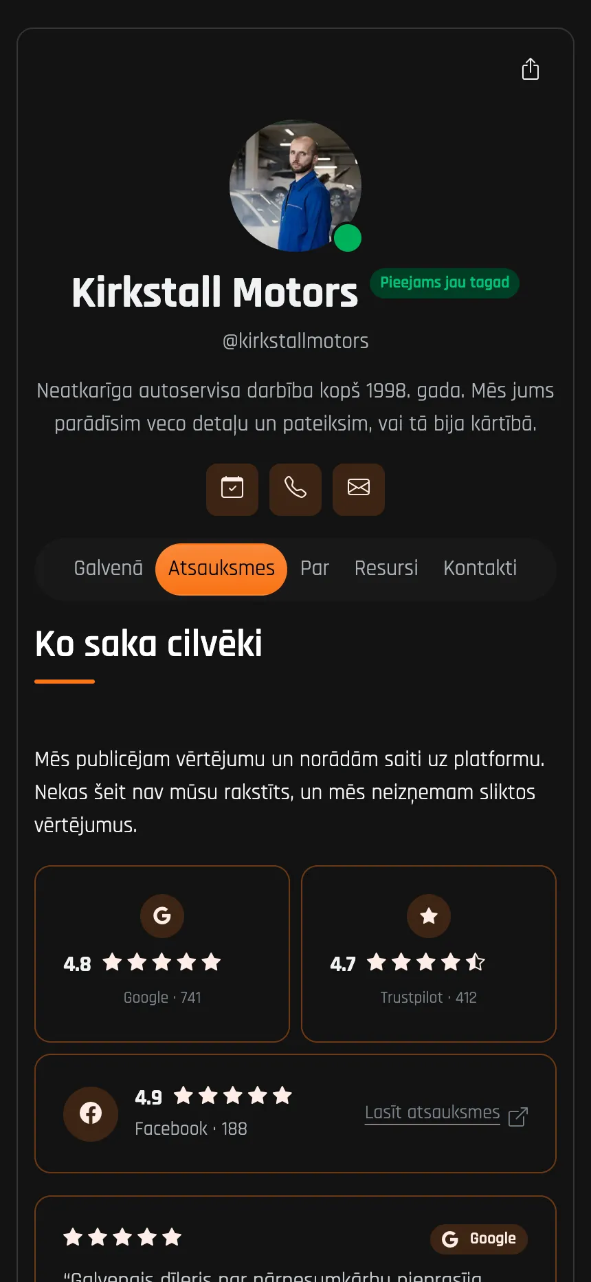 Autoserviss — vērtējumi no Google un Trustpilot