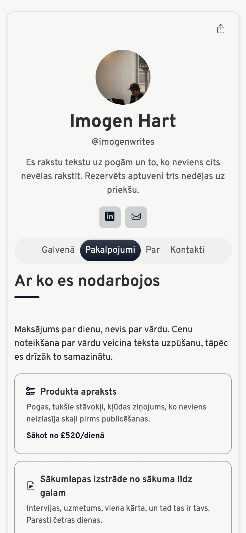 Trīs cilnes — tieši tik, lai piedāvātu pakalpojumu, ne vairāk