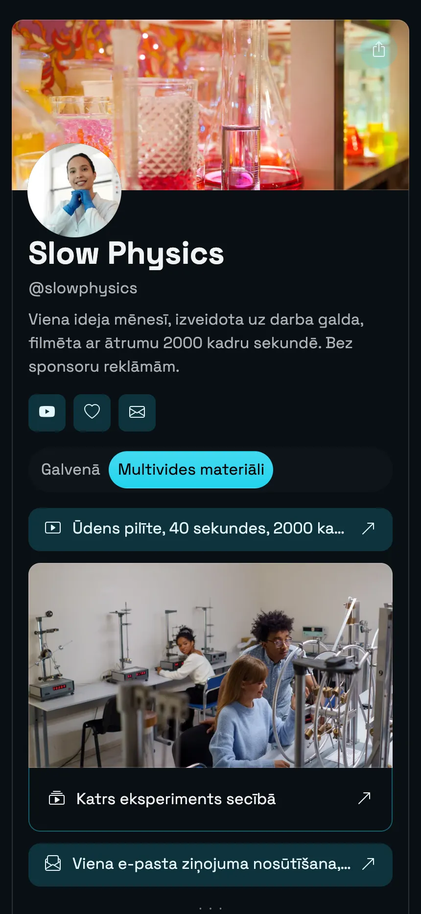 Zinātnes kanāls — divas lapas ar banera galveni