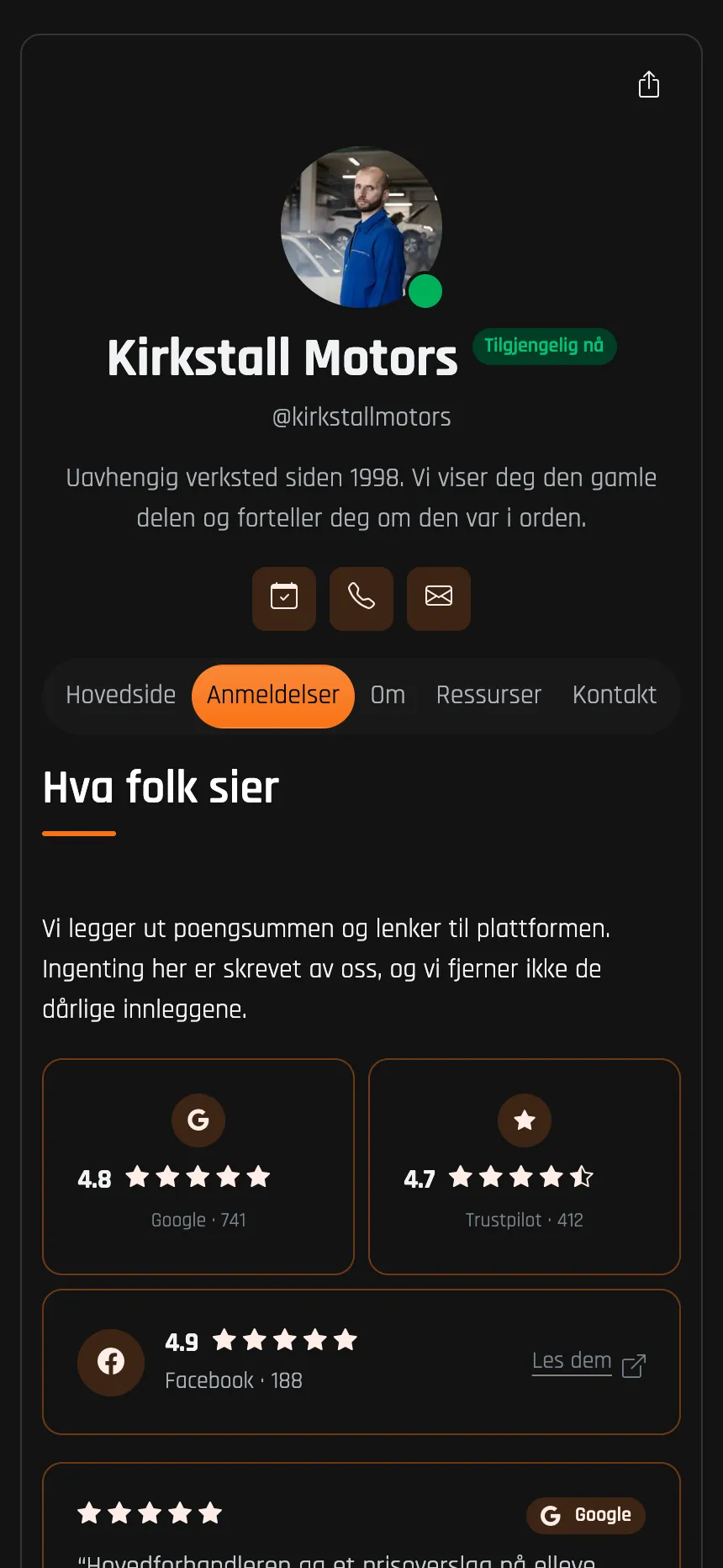 Bilverksted — vurderinger hentet inn fra Google og Trustpilot
