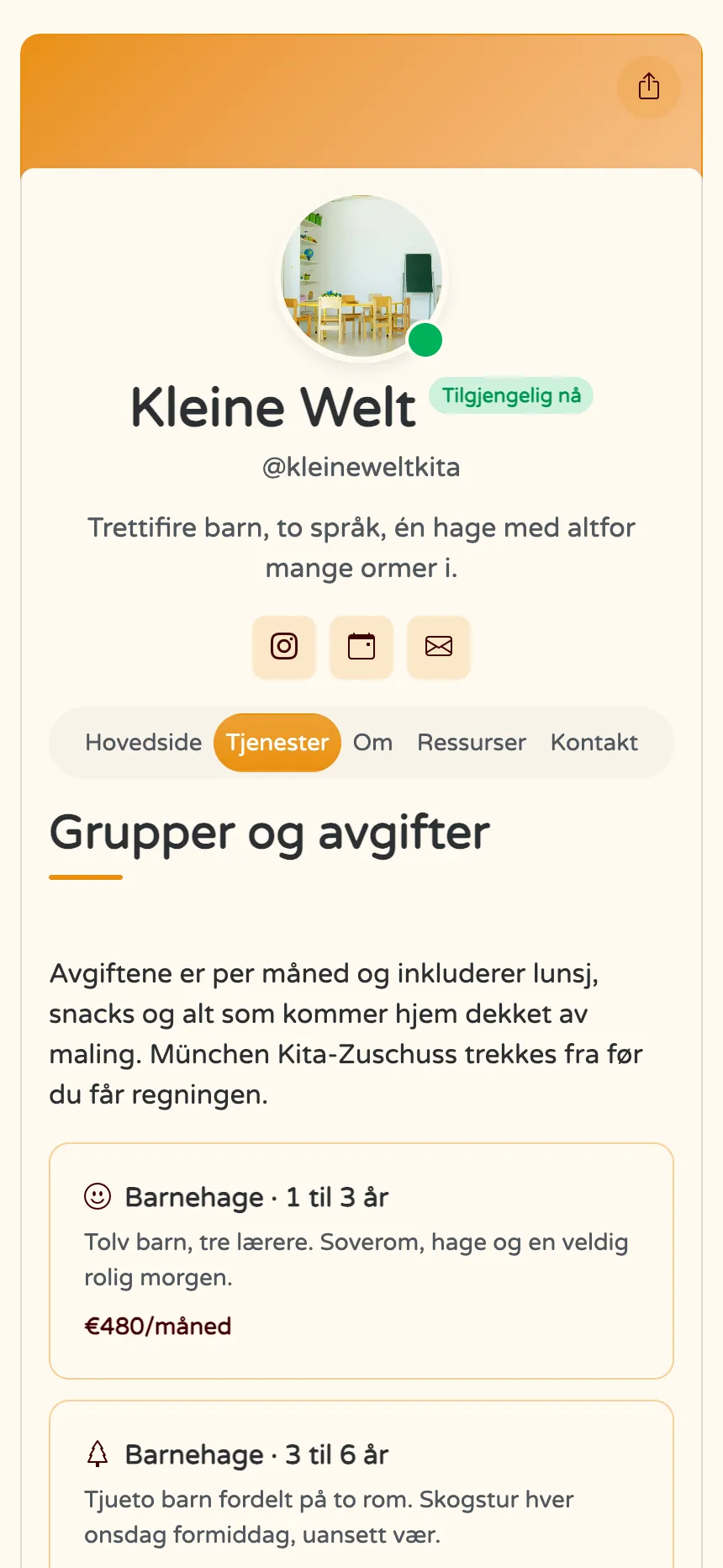 Barnehage — avdelinger, månedspriser og foreldrenes spørsmål