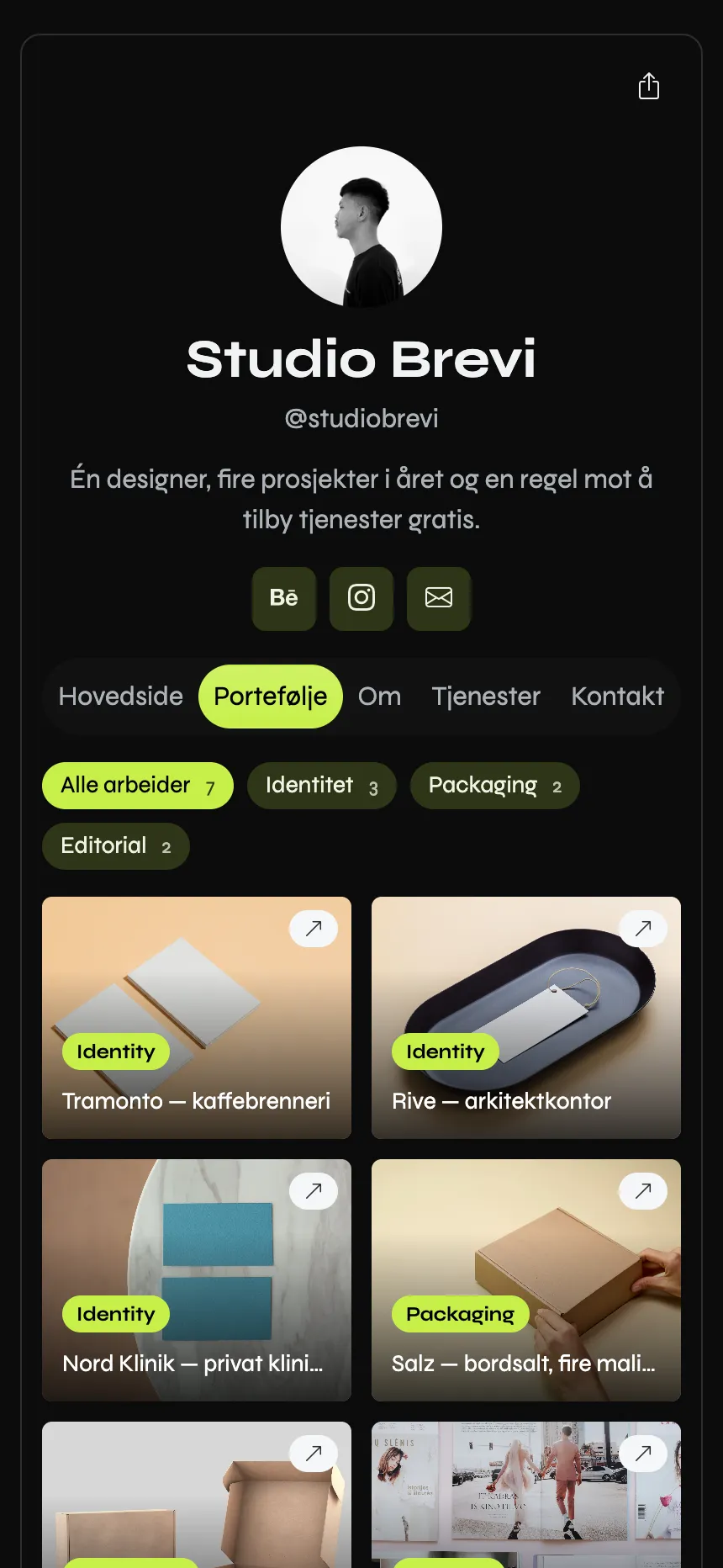 Merkevaredesigner — en filtrerbar portefølje